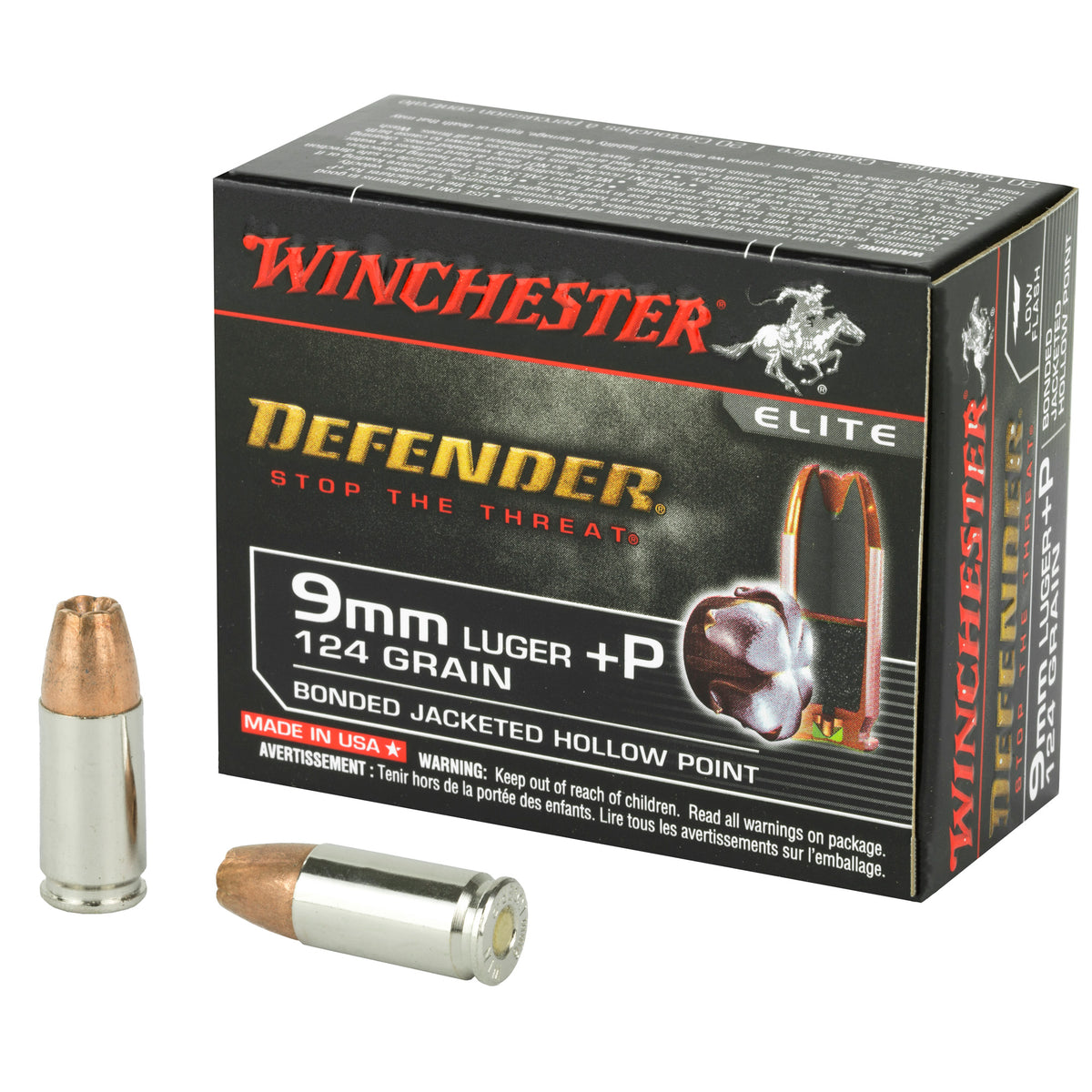Winchester 9mm Luger / Parabellum PDX1 Defender +P Bonded Jacket Hollow Point 124 Grain 20/Box