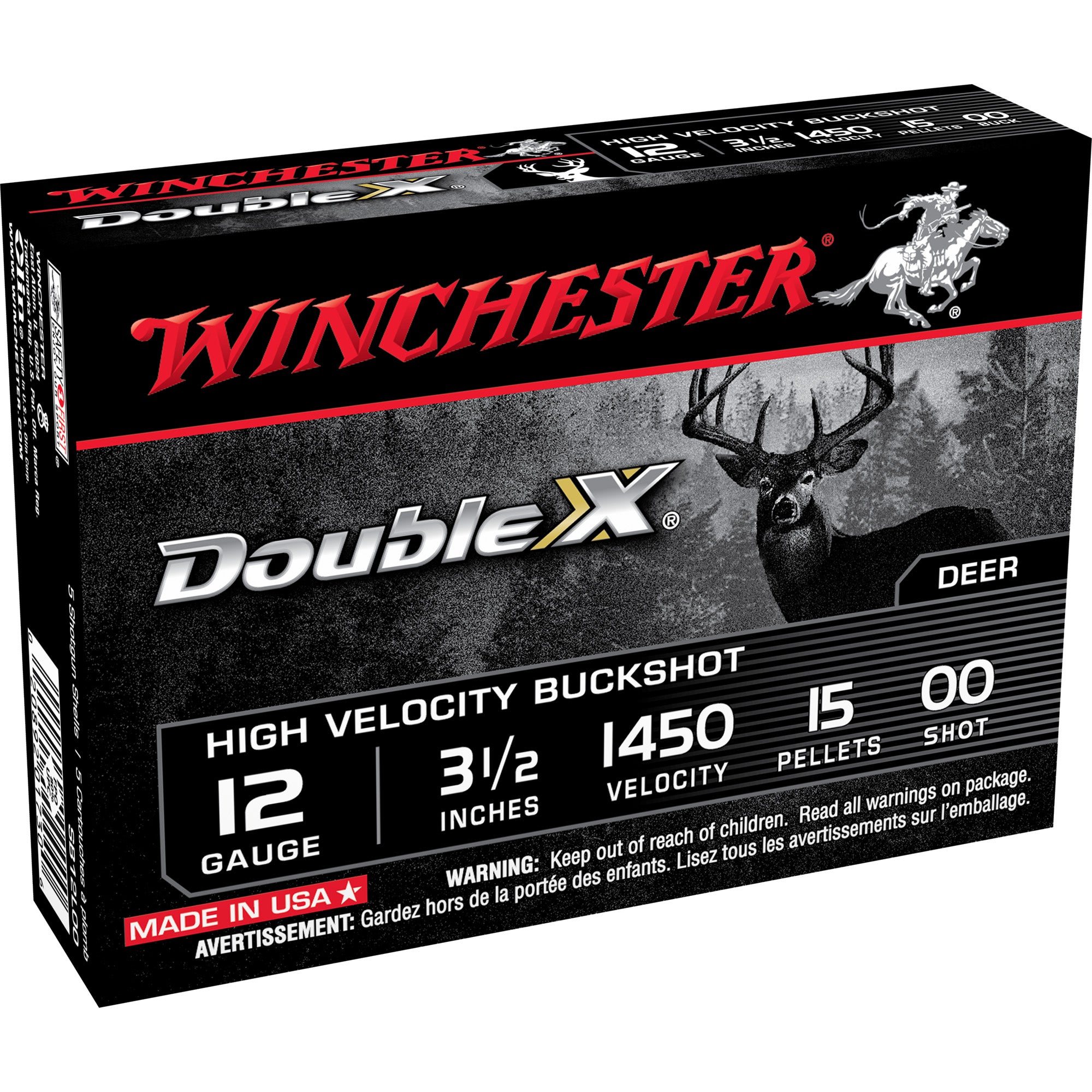 Winchester 12 Gauge Double X High Velocity 15 Pellets 00 Buck 1-7/8 oz 3.5 in 5/Box