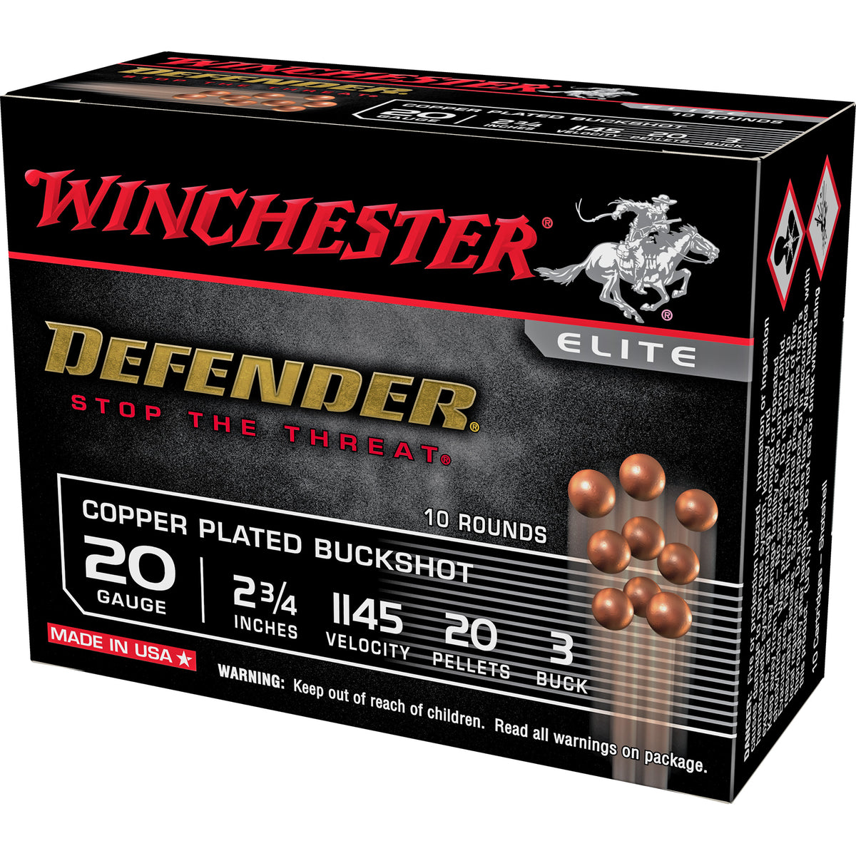 Winchester 20 Gauge Defender 20 Pellets #3 Buck 1-1/8 oz 2.75 in 10/Box
