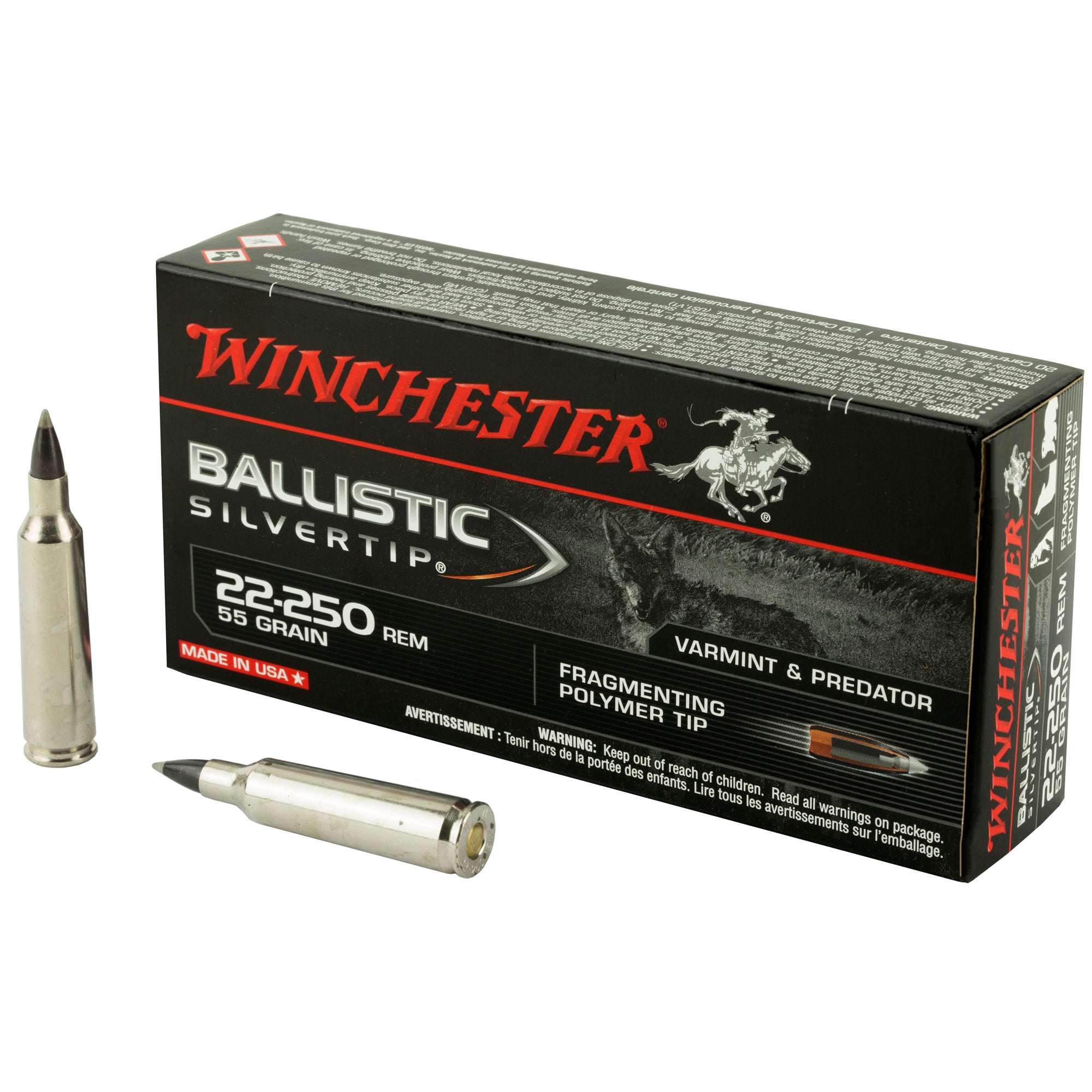 Winchester .22-250 Remington Ballistic Silvertip Polymer Tip 55 Grain 20/Box