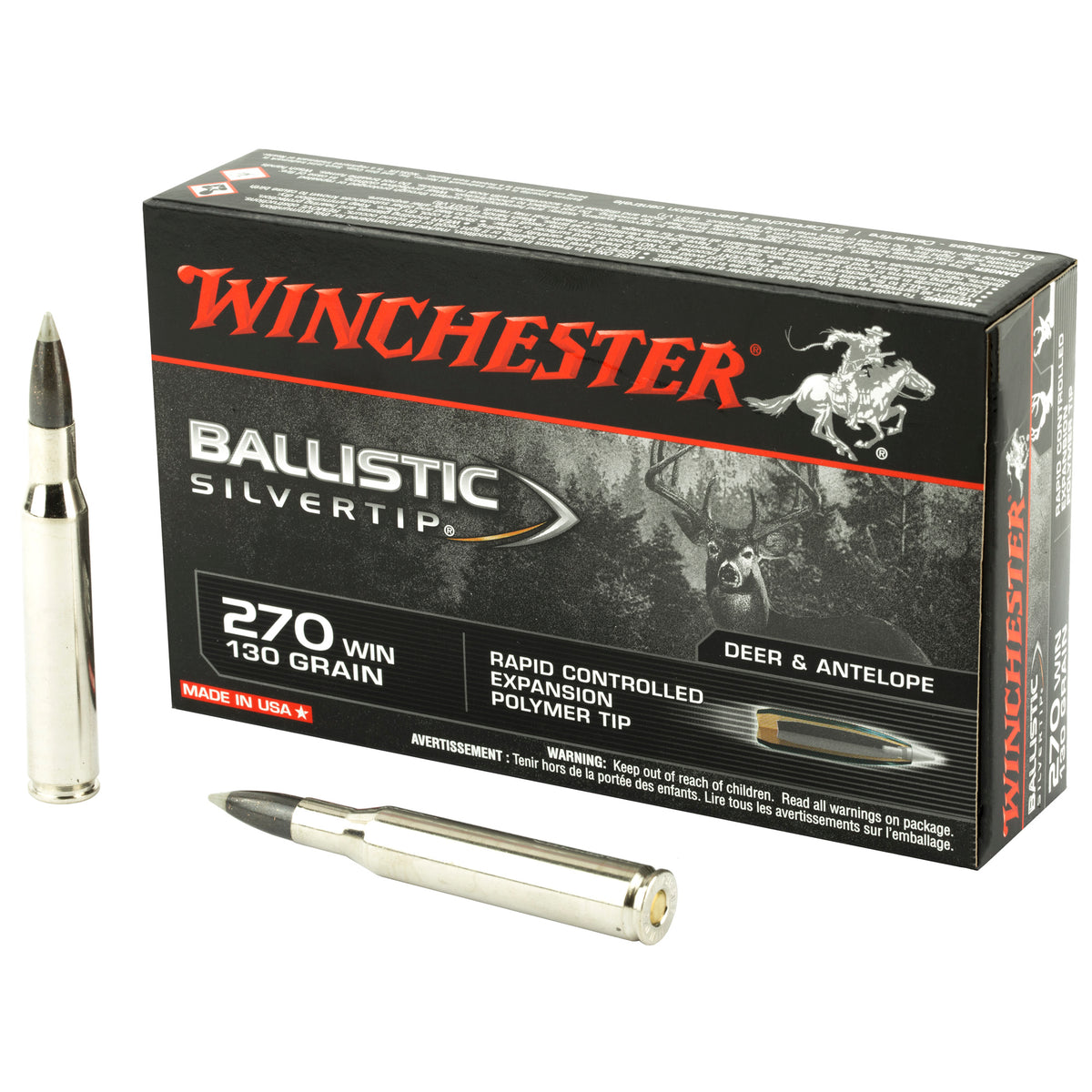 Winchester .270 Winchester Ballistic Silvertip Rapid Controlled Expansion Polymer Tip 130 Grain 20/Box