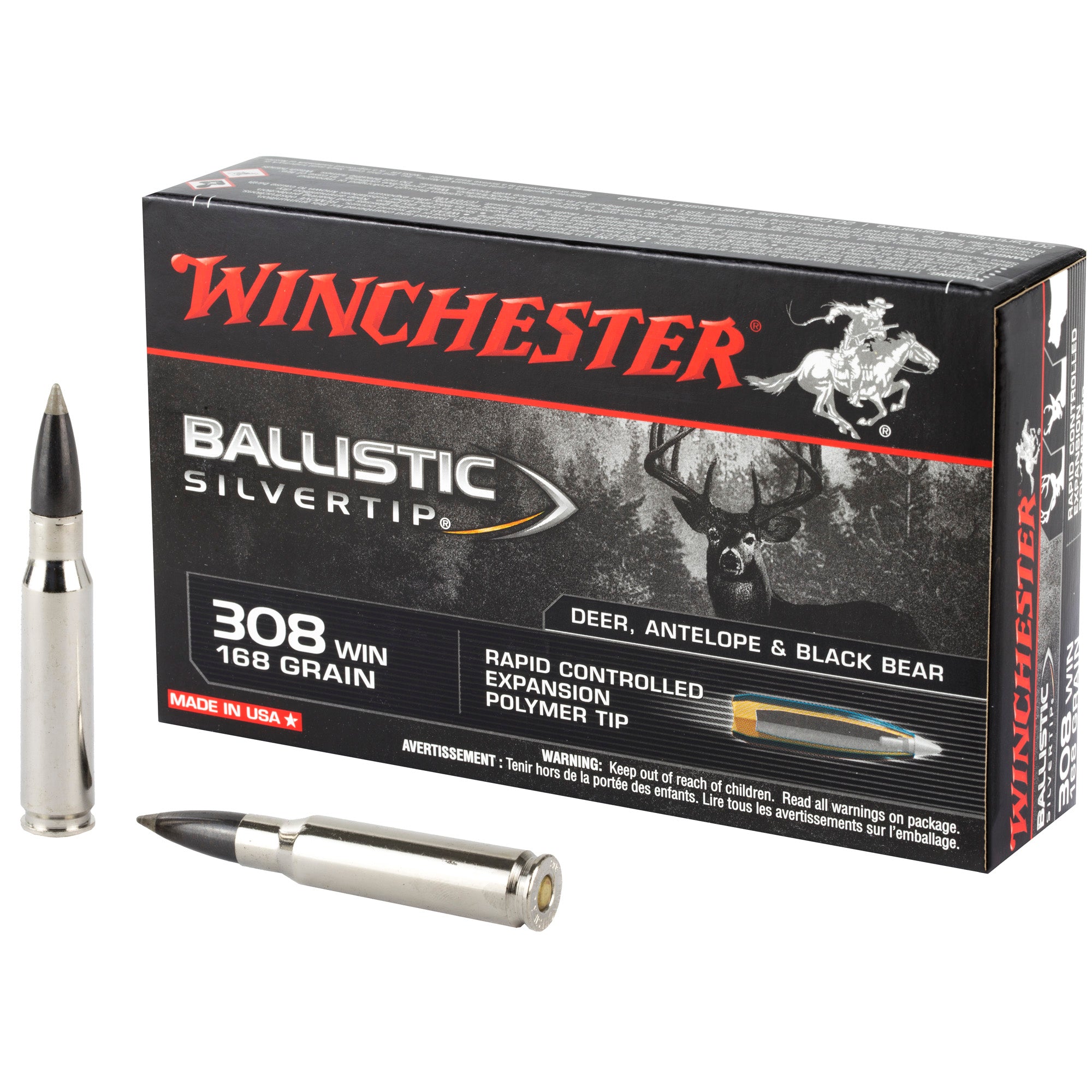 Winchester .308 Win / 7.62x51mm Ballistic Silvertip Rapid Controlled Expansion Polymer Tip 168 Grain 20/Box