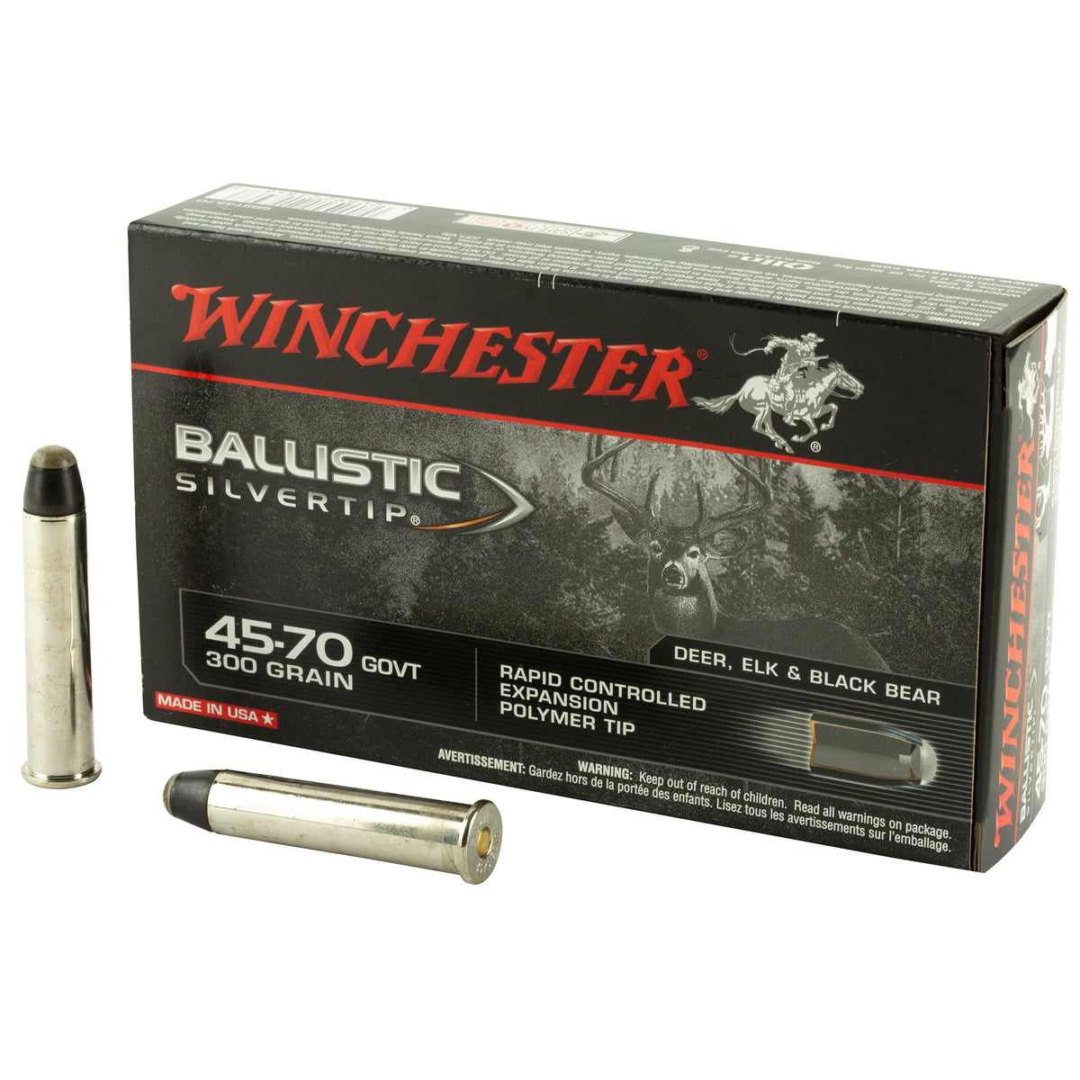 Winchester .45-70 Government Ballistic Silvertip Rapid Controlled Expansion Polymer Tip 300 Grain 20/Box