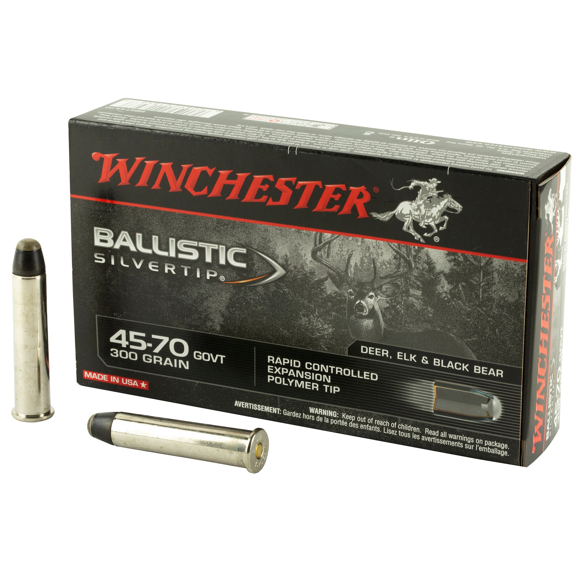 Winchester .45-70 Government Ballistic Silvertip Rapid Controlled Expansion Polymer Tip 300 Grain 20/Box