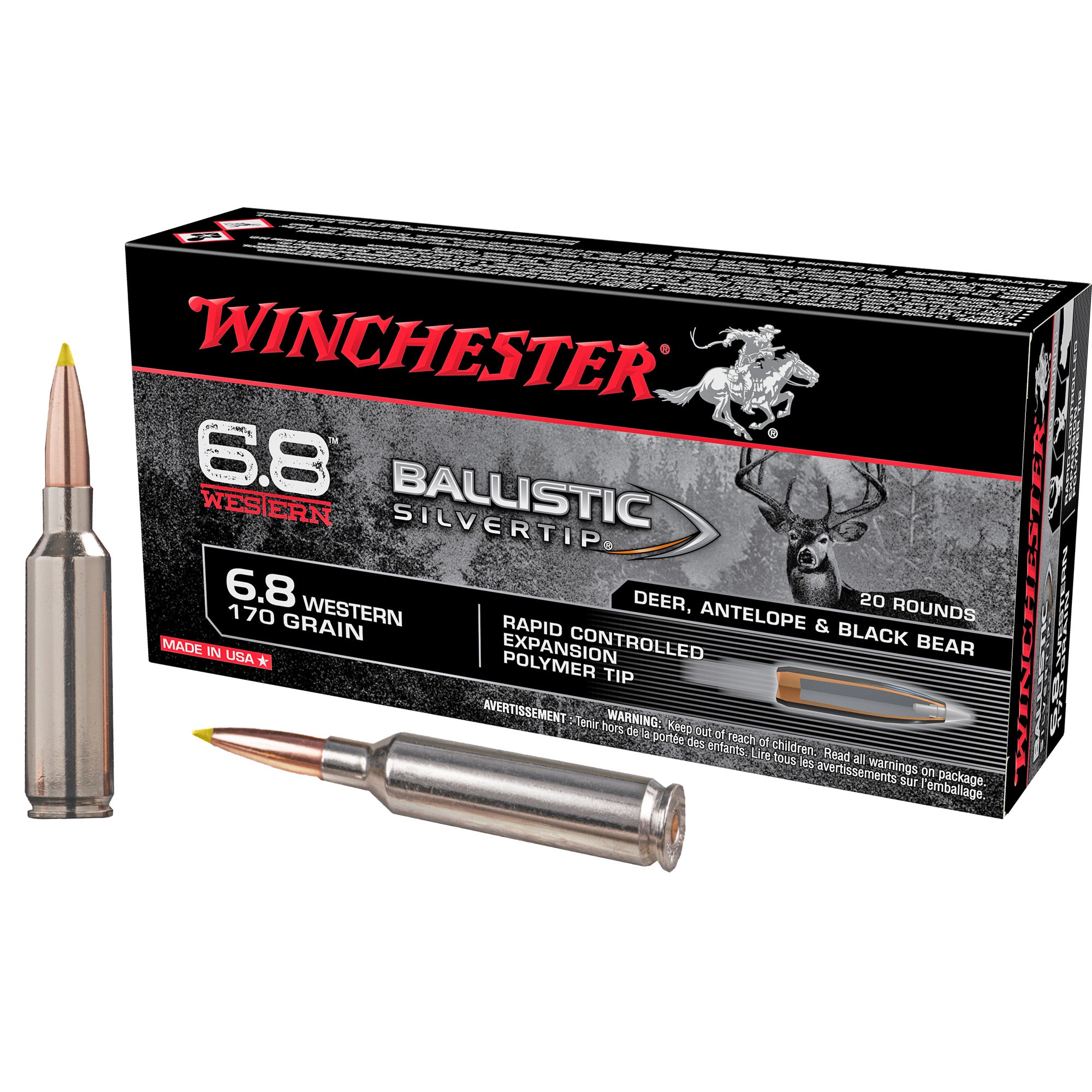 Winchester 6.8 Western Ballistic Silvertip Rapid Controlled Expansion Polymer Tip 170 Grain 20/Box