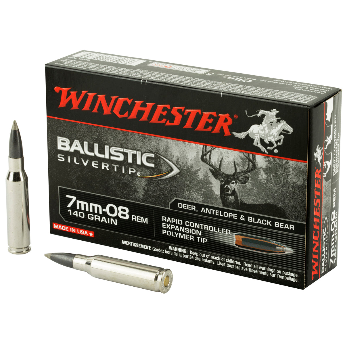 Winchester 7mm-08 Remington Ballistic Silvertip Rapid Controlled Expansion Polymer Tip 140 Grain 20/Box