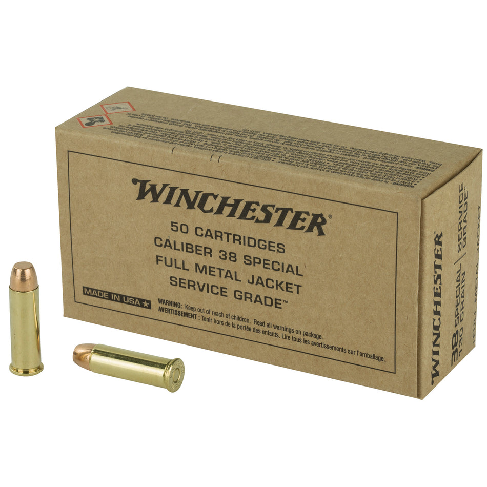 Winchester .38 Special Service Grade Full Metal Jacket Flat Nose 130 Grain 50/Box