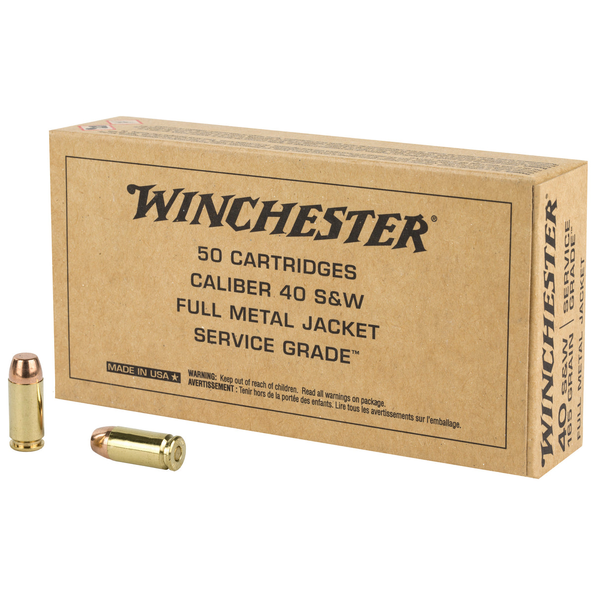 Winchester .40 S&W Service Grade Full Metal Jacket Flat Nose 165 Grain 50/Box