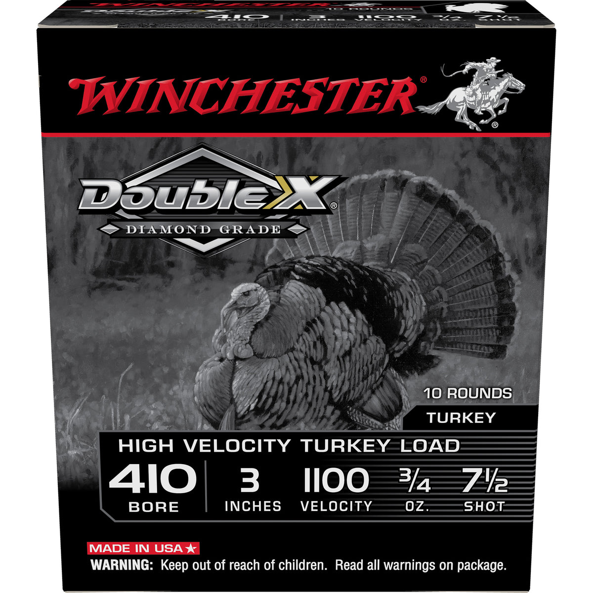 Winchester .410 Bore Double X High Velocity Turkey Load Diamond Grade Turkey #7.5 3/4 oz 3 in 10/Box