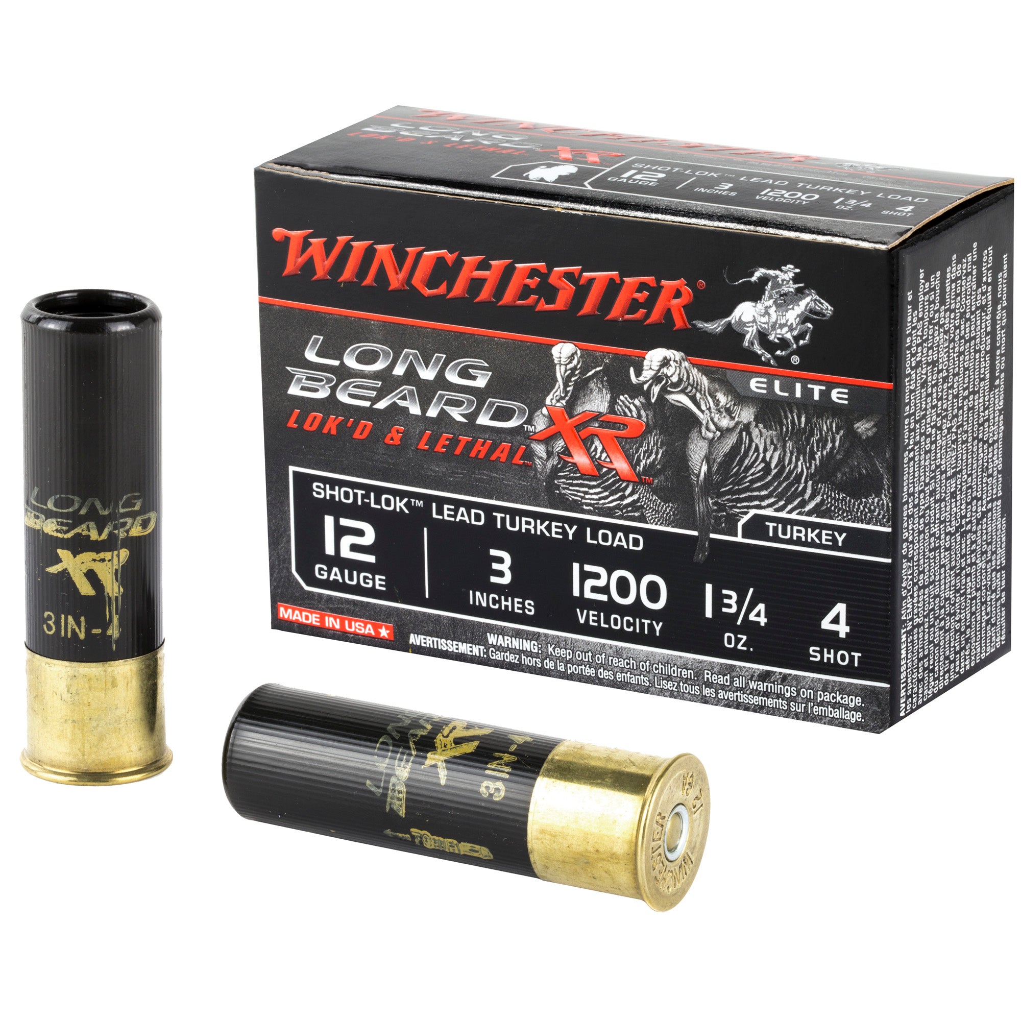 Winchester 12 Gauge Long Beard XR Shot-Lok Turkey #4 1-3/4 oz 3 in 10/Box