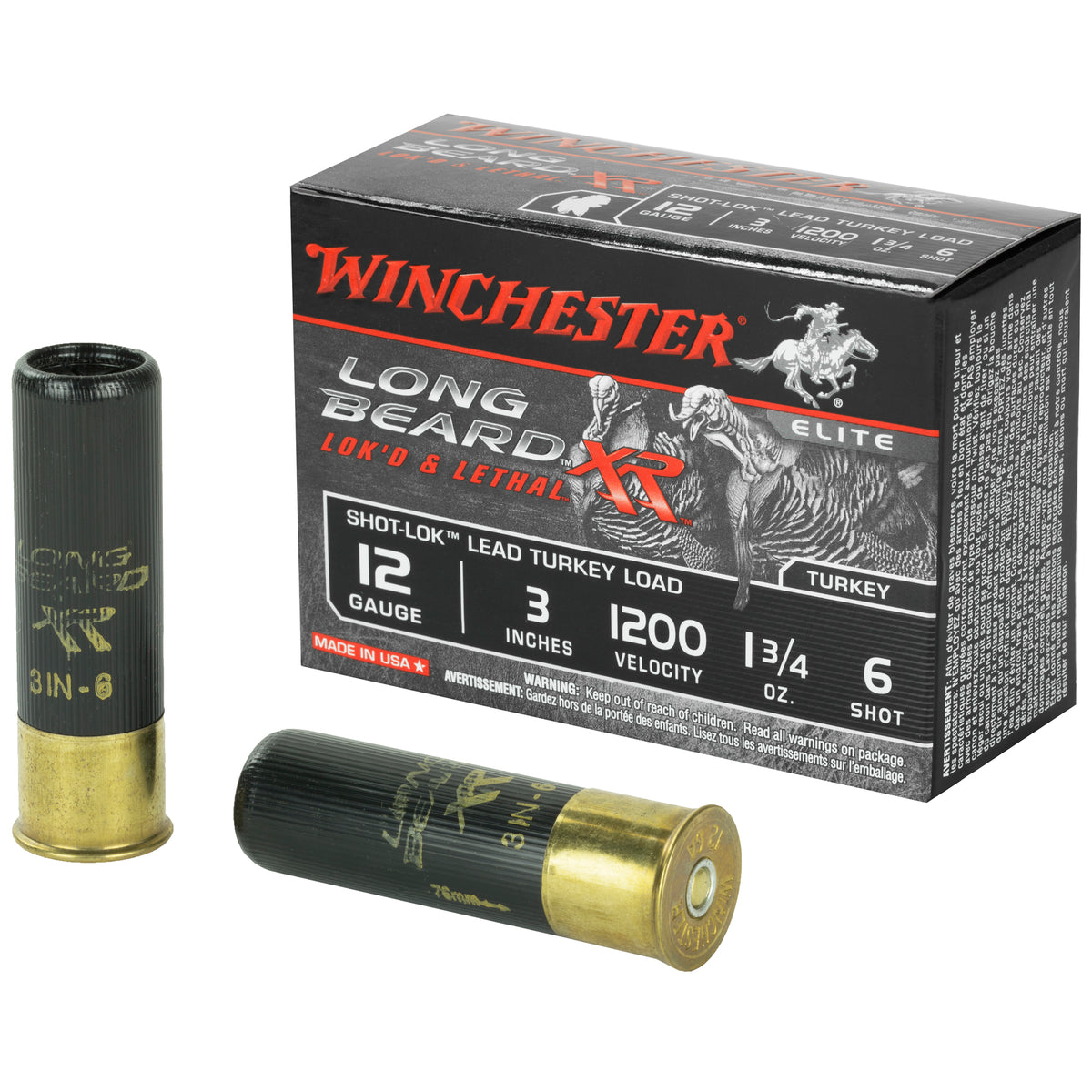 Winchester 12 Gauge Long Beard XR Shot-Lok with Plated Lead Shot Turkey #6 1-3/4 oz 3 in 10/Box
