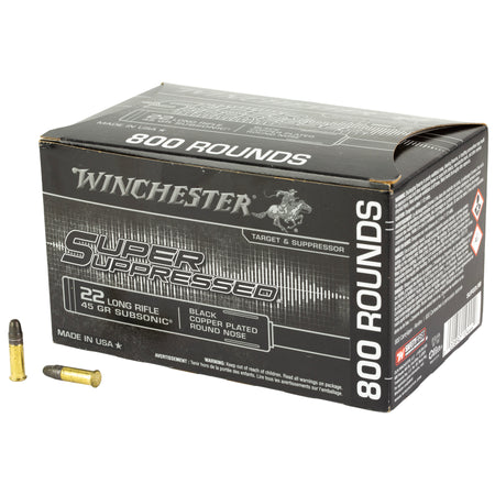Winchester .22 Long Rifle Super Suppressed Subsonic Black Copper Plated Round Nose 45 Grain 800/Box