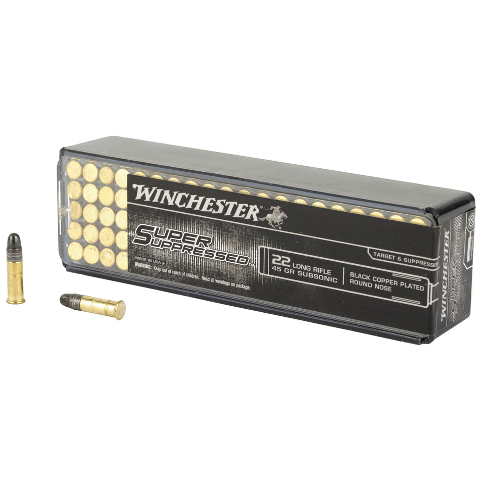 Winchester .22 Long Rifle Super Suppressed Subsonic Black Copper Plated Round Nose 45 Grain 100/Box