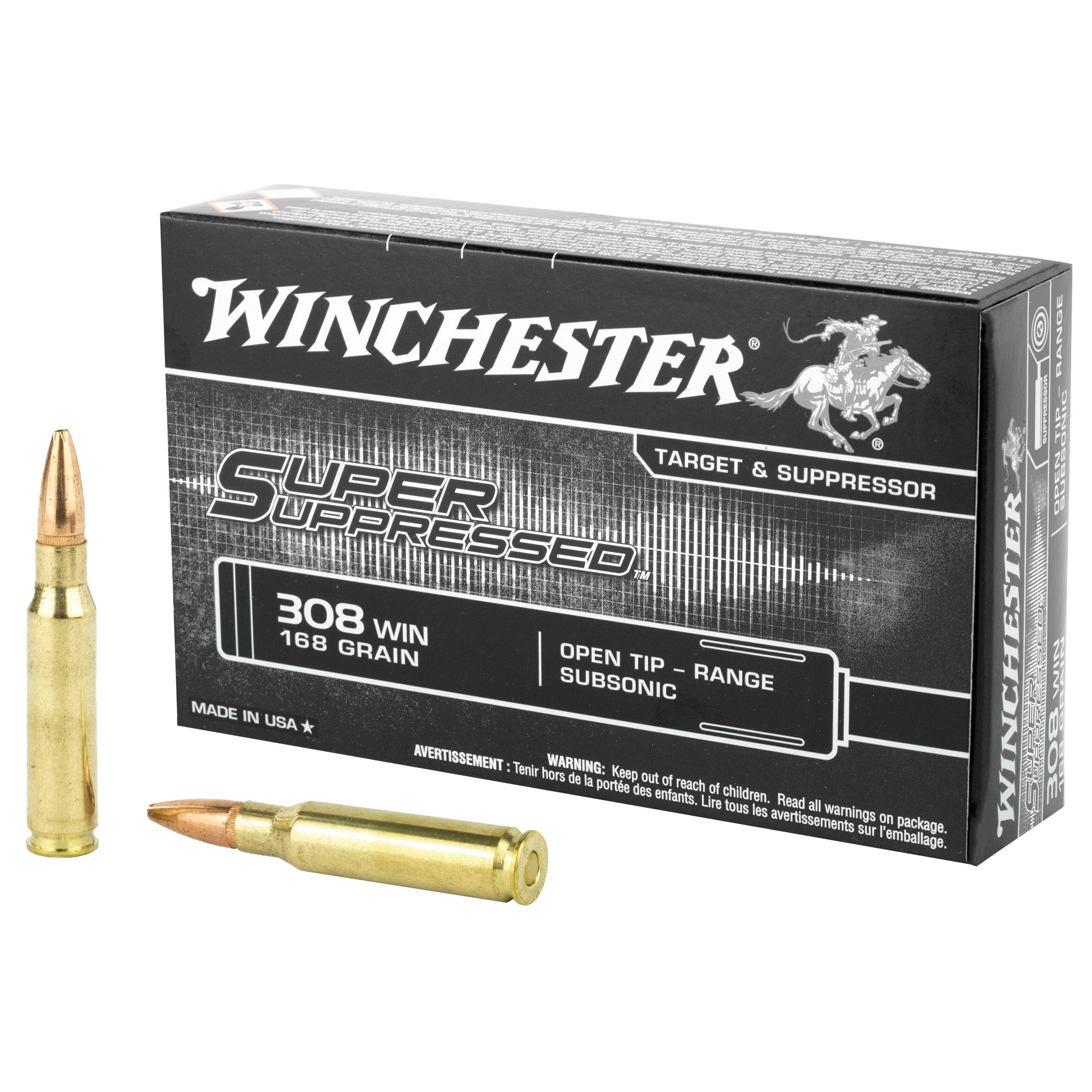 Winchester .308 Win / 7.62x51mm Super Suppressed Open Tip Range 168 Grain 20/Box