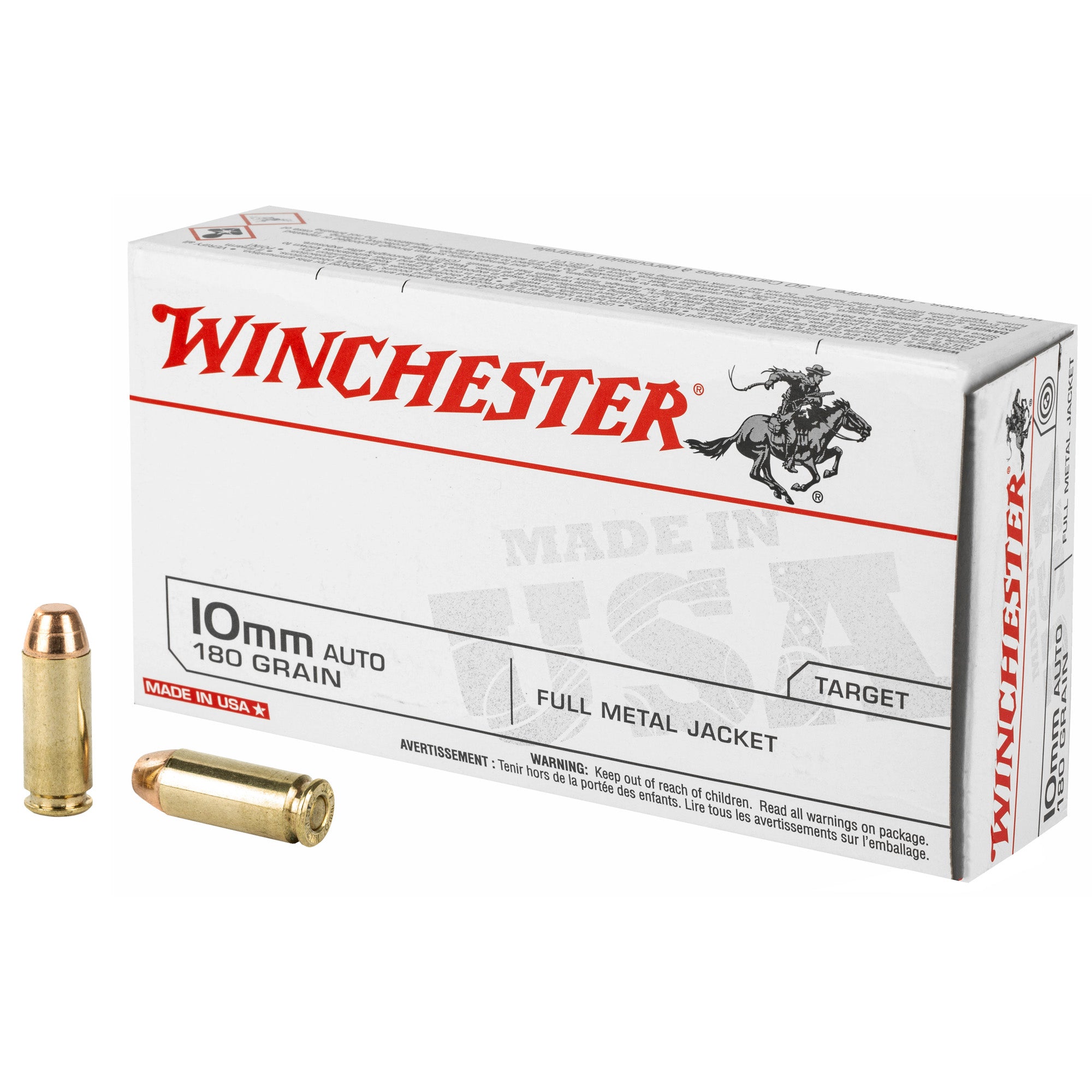 Winchester 10mm Auto USA White Box Full Metal Jacket 180 Grain 50/Box