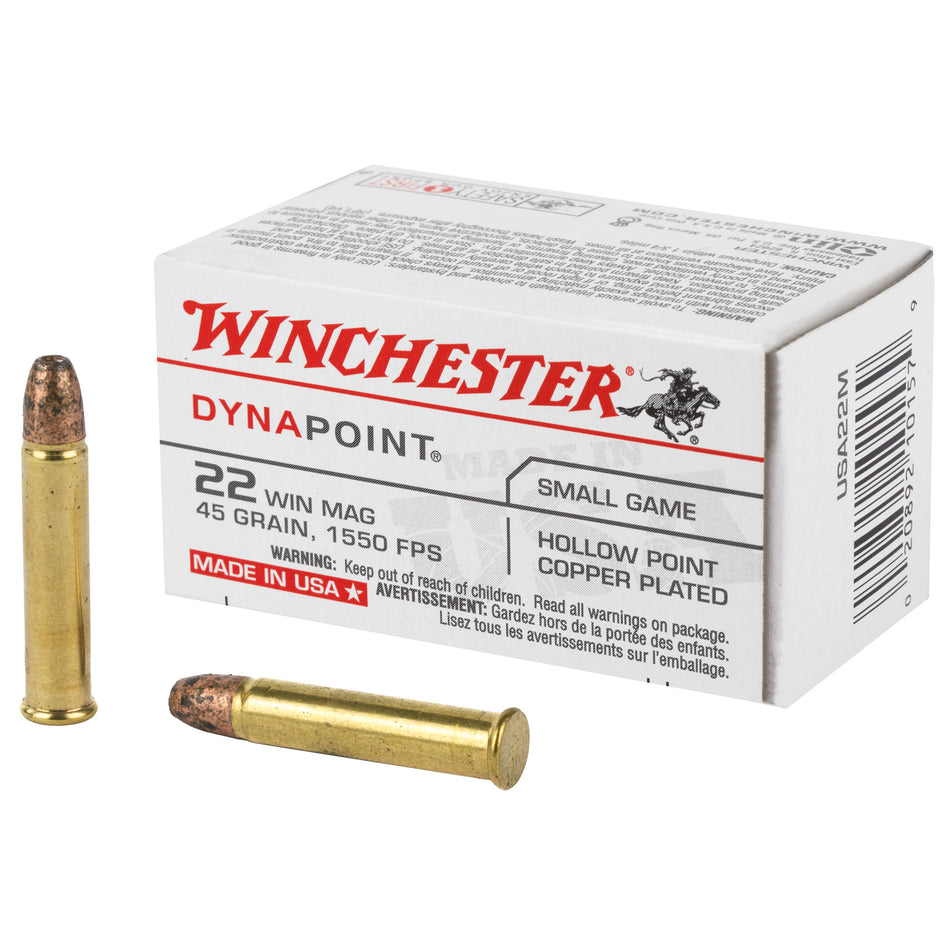 Winchester .22 Magnum / WMR USA DynaPoint Copper Plated Hollow Point 45 Grain 50/Box