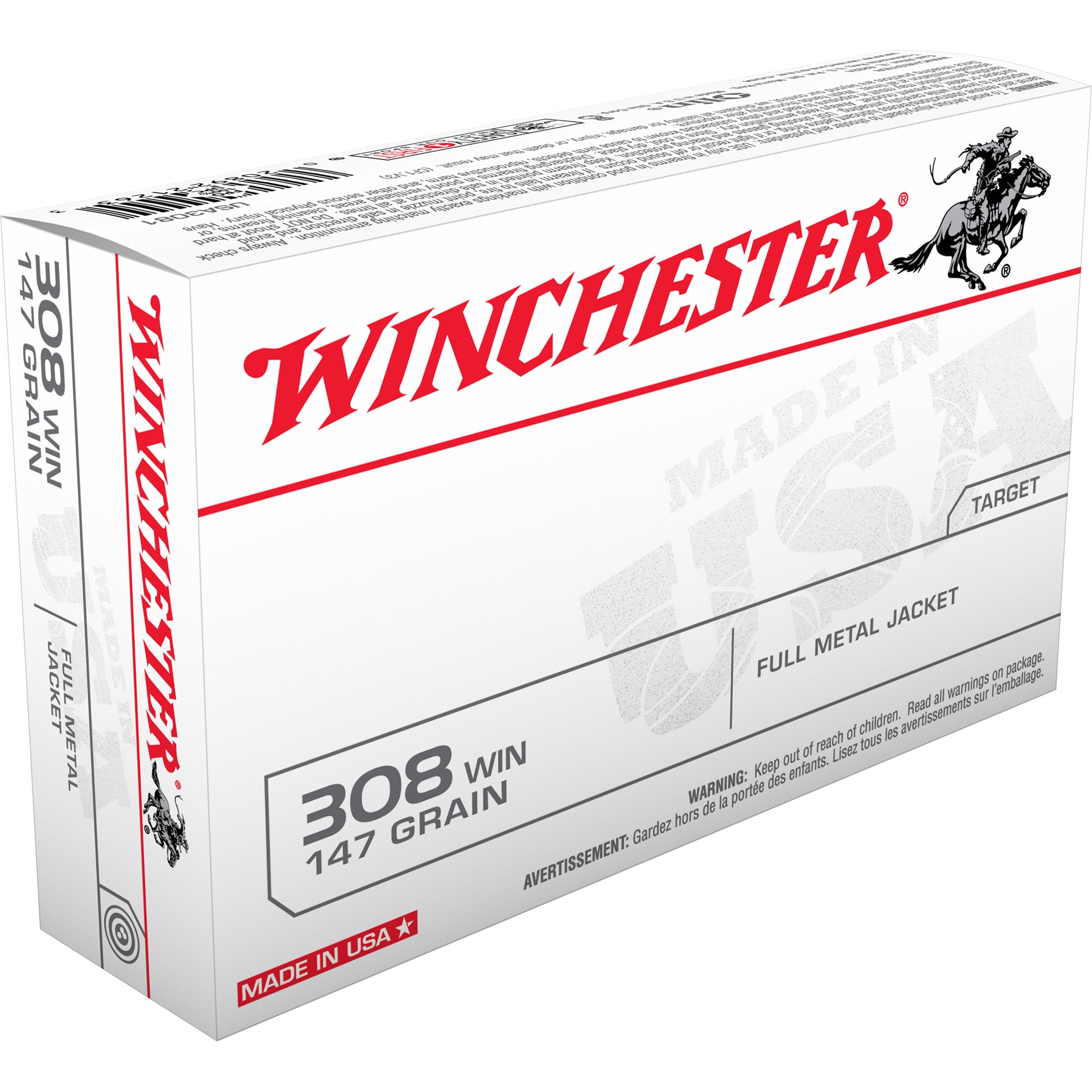 Winchester .308 Win / 7.62x51mm USA WHITE BOX Full Metal Jacket 147 Grain 20/Box