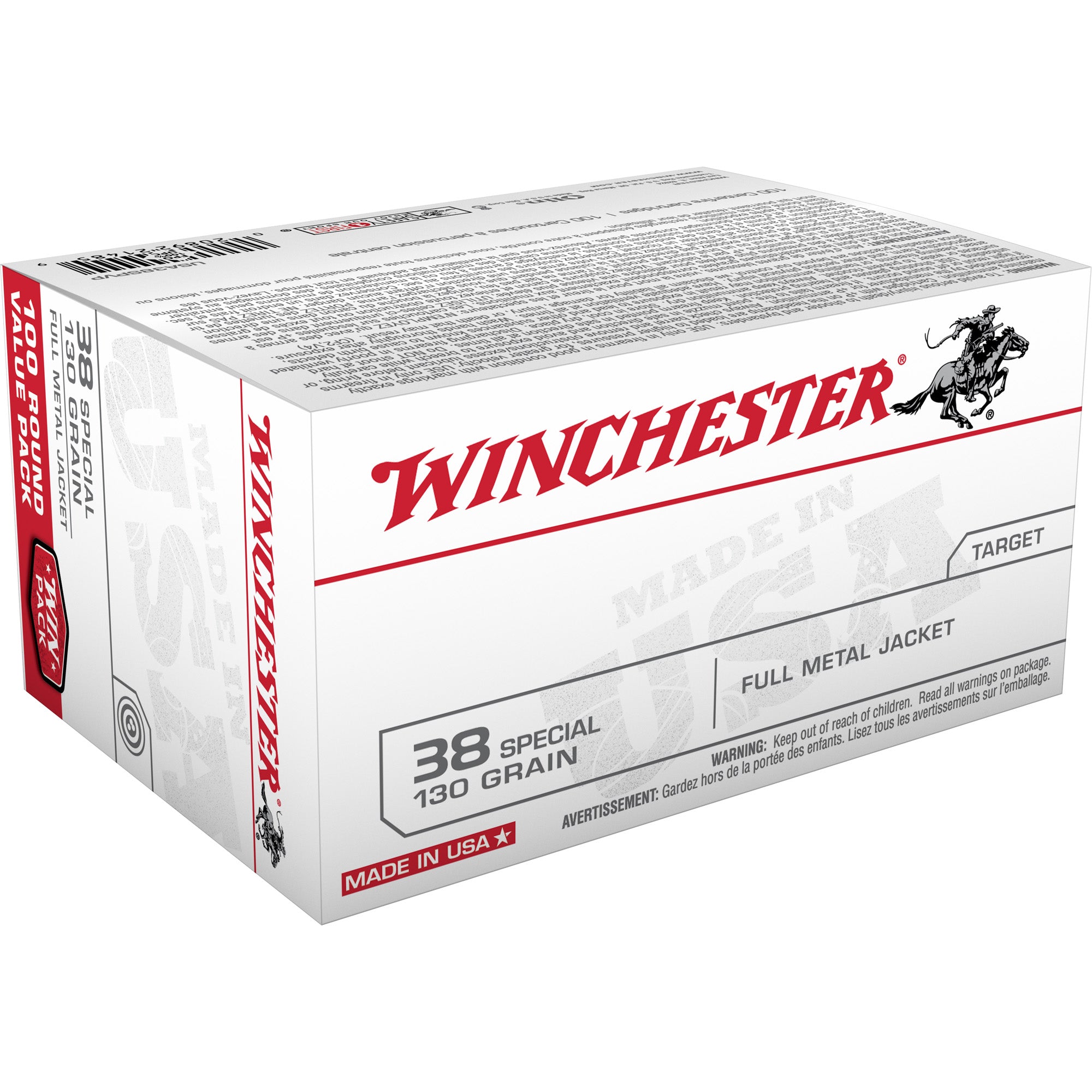 Winchester .38 Special USA WHITE BOX TARGET Value Pack Full Metal Jacket 130 Grain 100/Box