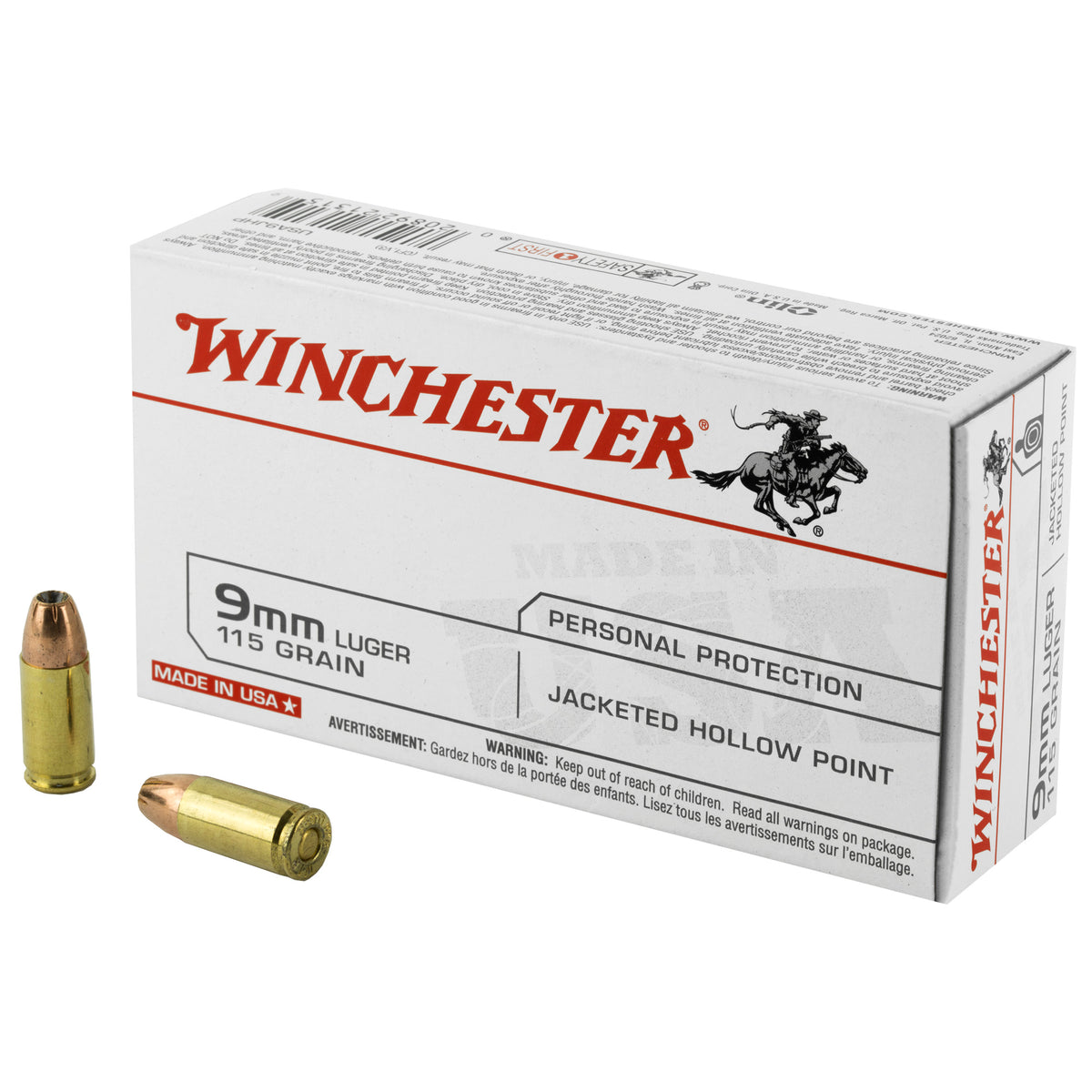Winchester 9mm Luger / Parabellum USA Jacketed Hollow Point 115 Grain 50/Box