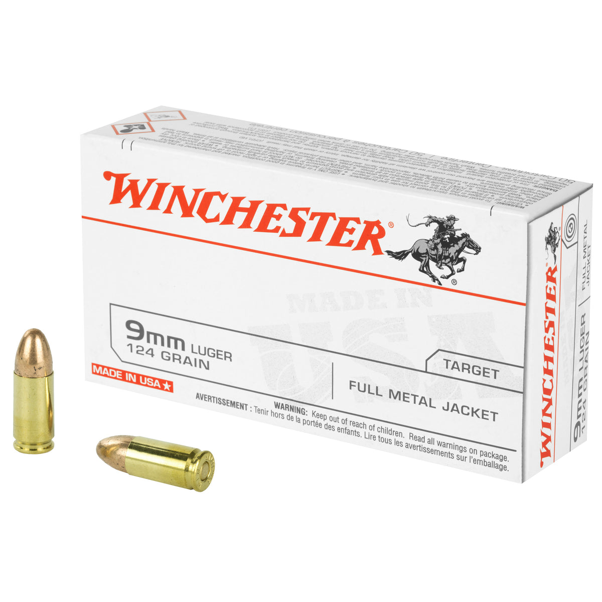Winchester 9mm Luger / Parabellum USA Full Metal Jacket 124 Grain 50/Box