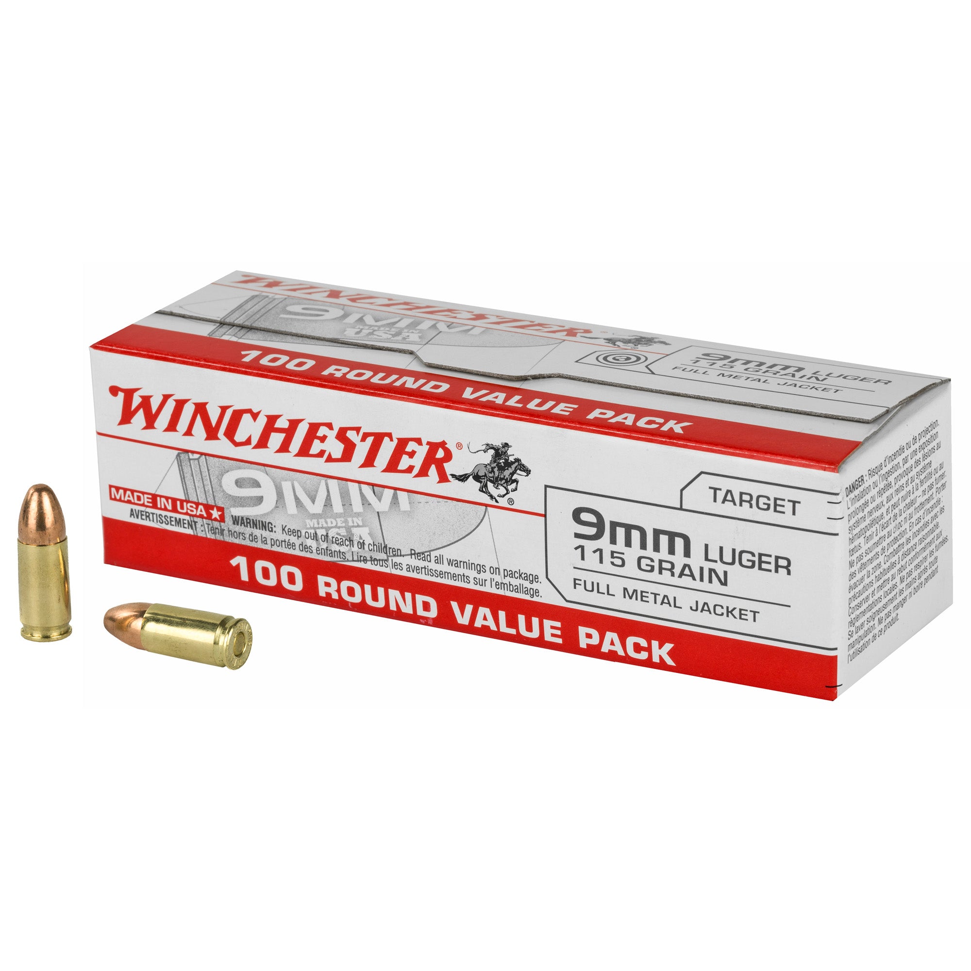 Winchester Value Pack 9mm Luger 115 gr Full Metal Jacket 100 Per Box - 1000/Case