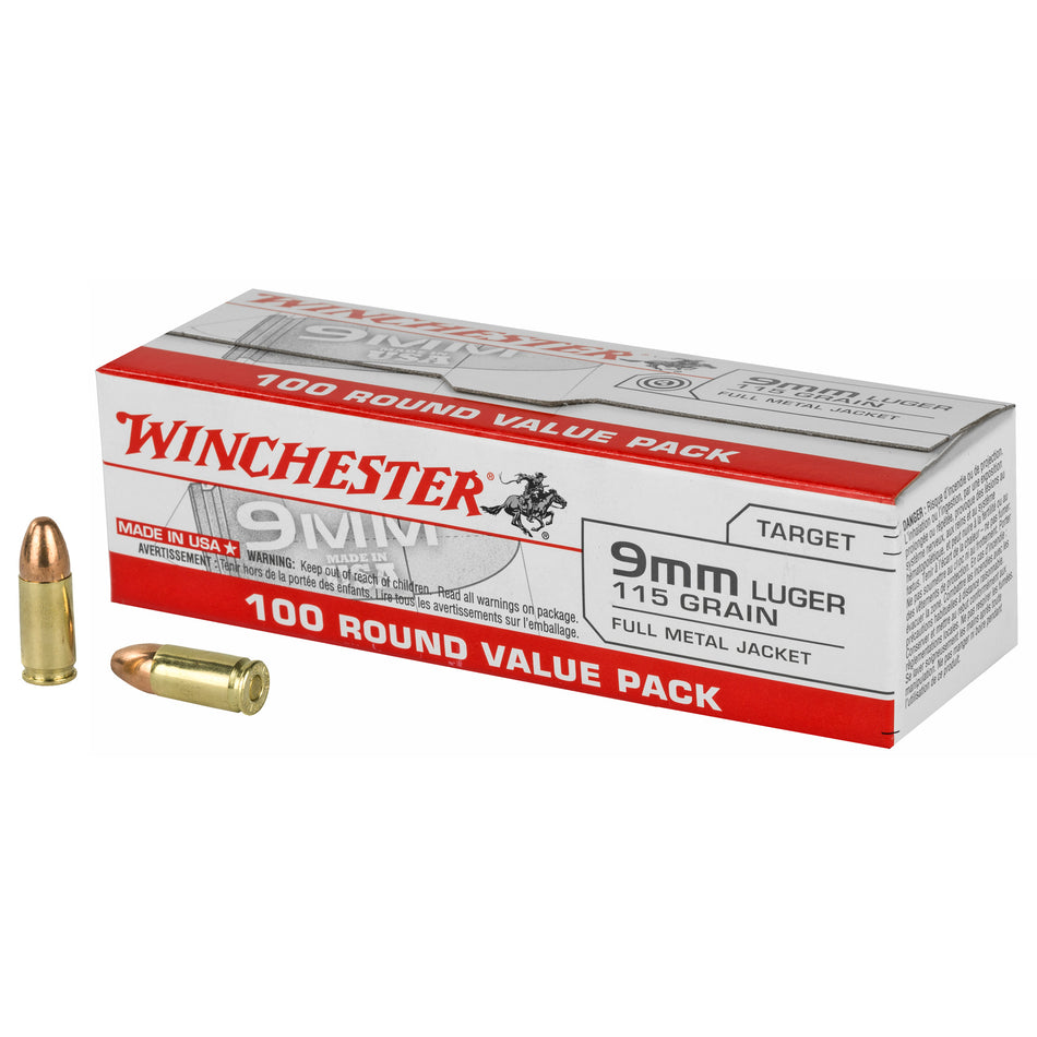 Winchester Value Pack 9mm Luger 115 gr Full Metal Jacket 100 Per Box - 1000/Case