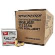 Winchester USA Target & Practice Handgun Ammunition 9mm Luger 115gr FMJ 1190 fps 1000/ct Case (20-50/ct Boxes)