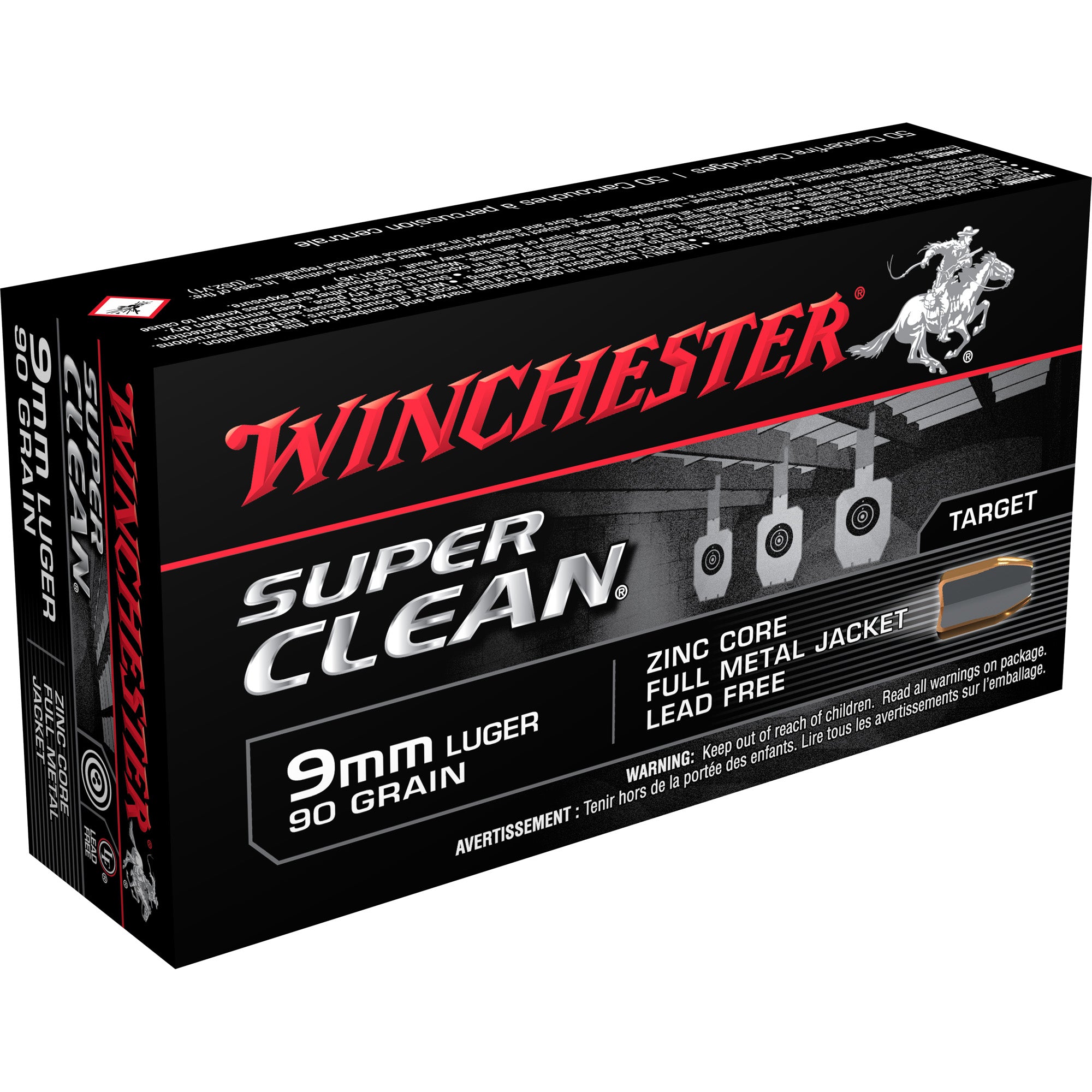 Winchester 9mm Luger / Parabellum Super Clean Lead Free Full Metal Jacket 90 Grain 50/Box