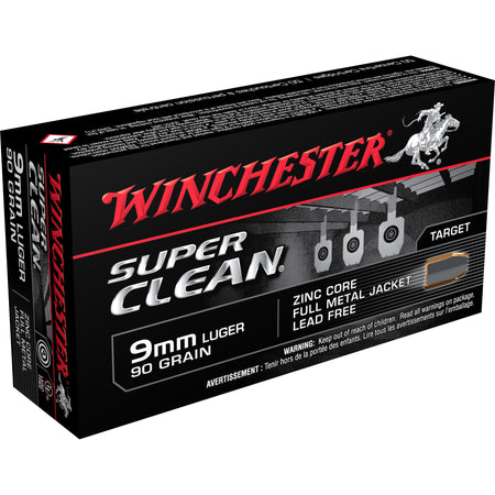 Winchester 9mm Luger / Parabellum Super Clean Lead Free Full Metal Jacket 90 Grain 50/Box
