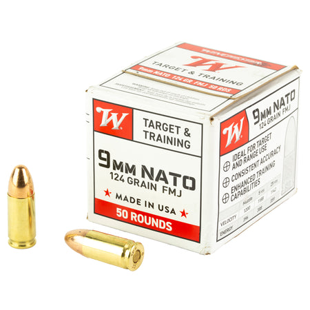 Winchester 9mm Luger / Parabellum USA WHITE BOX Target & Training Full Metal Jacket 124 Grain 50/Box