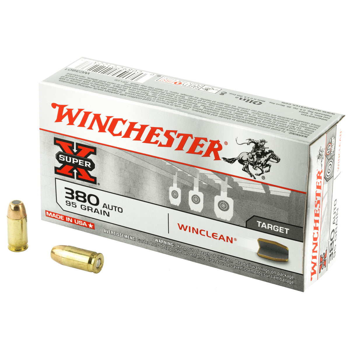 Winchester .380 ACP/Auto Super X Winclean Brass Enclosed Base 95 Grain 50/Box