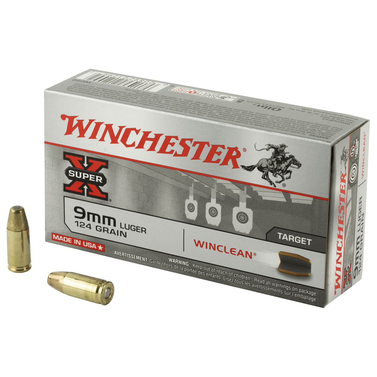 Winchester 9mm Luger / Parabellum Super X WinClean Brass Enclosed Base 124 Grain 50/Box