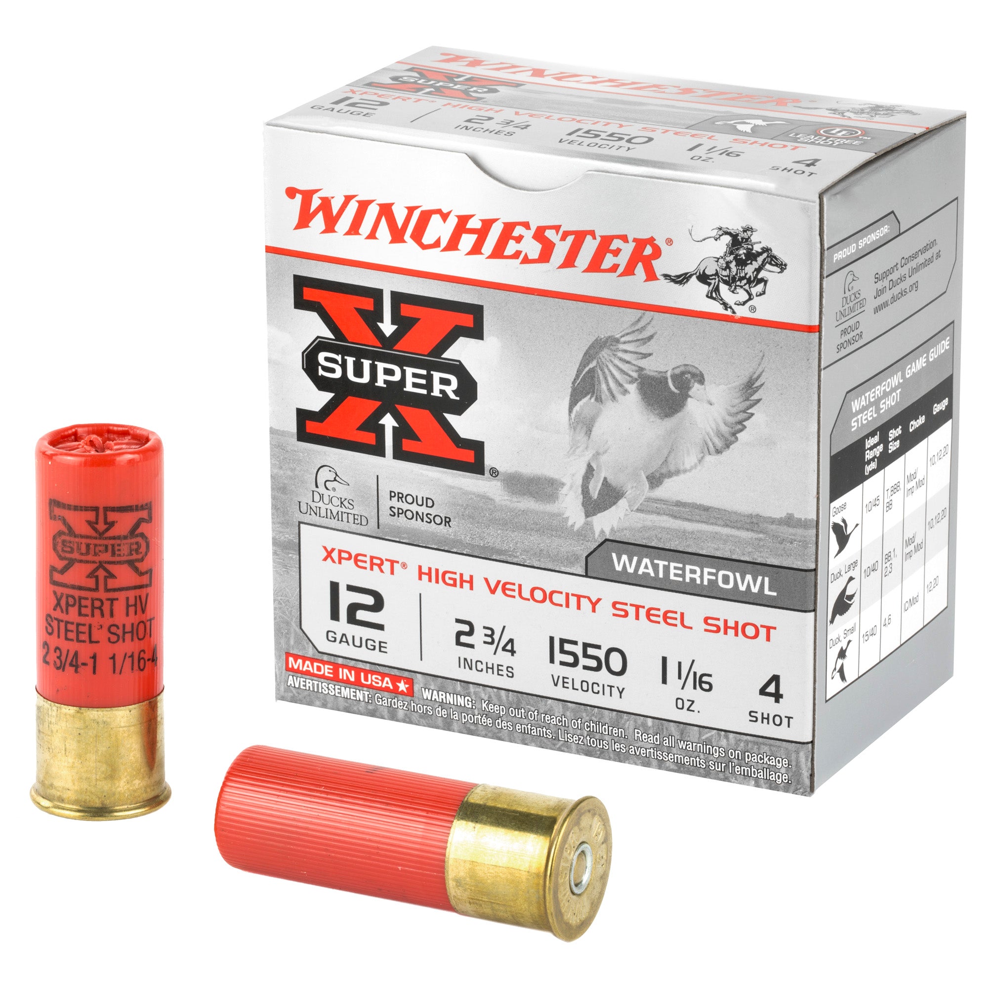 Winchester 12 Gauge XPERT STEEL HIgh Velocity Lead Free #4 1-1/16 oz 2.75 in 25/Box