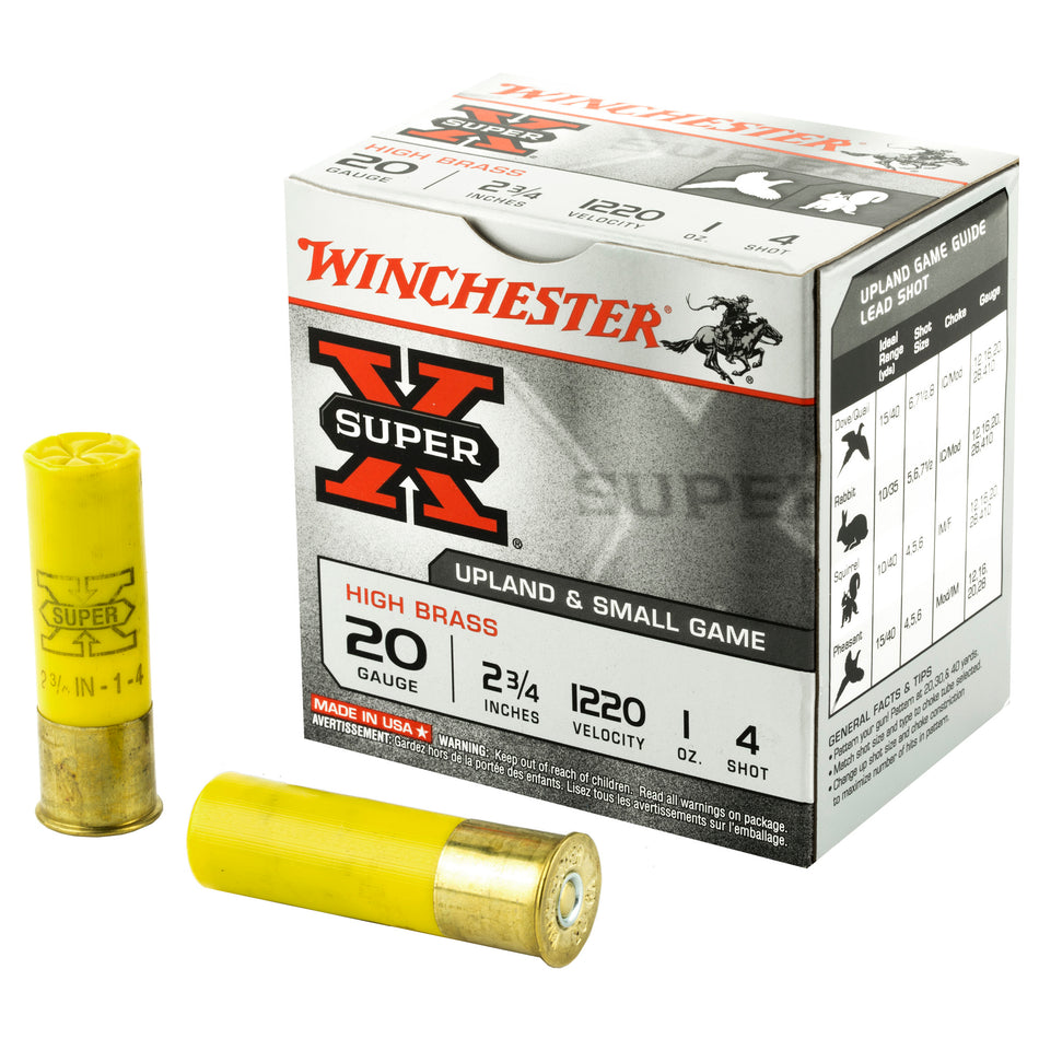 Winchester 20 Gauge Super-X HIGH BRASS Heavy Game Load #4 1 oz 2.75 in 25/Box