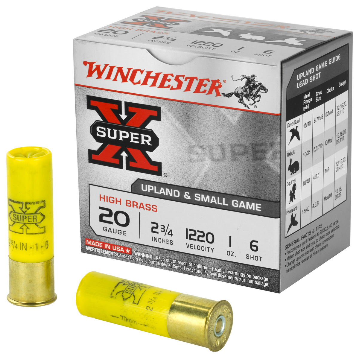 Winchester 20 Gauge Super-X HIGH BRASS Heavy Game Load #6 1 oz 2.75 in 25/Box