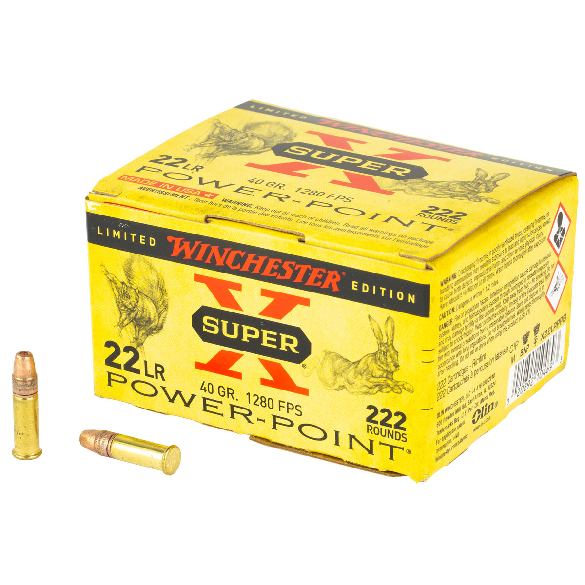 Winchester .22 Long Rifle Super-X Power-Point Plated Hollow Point 40 Grain 222/Box