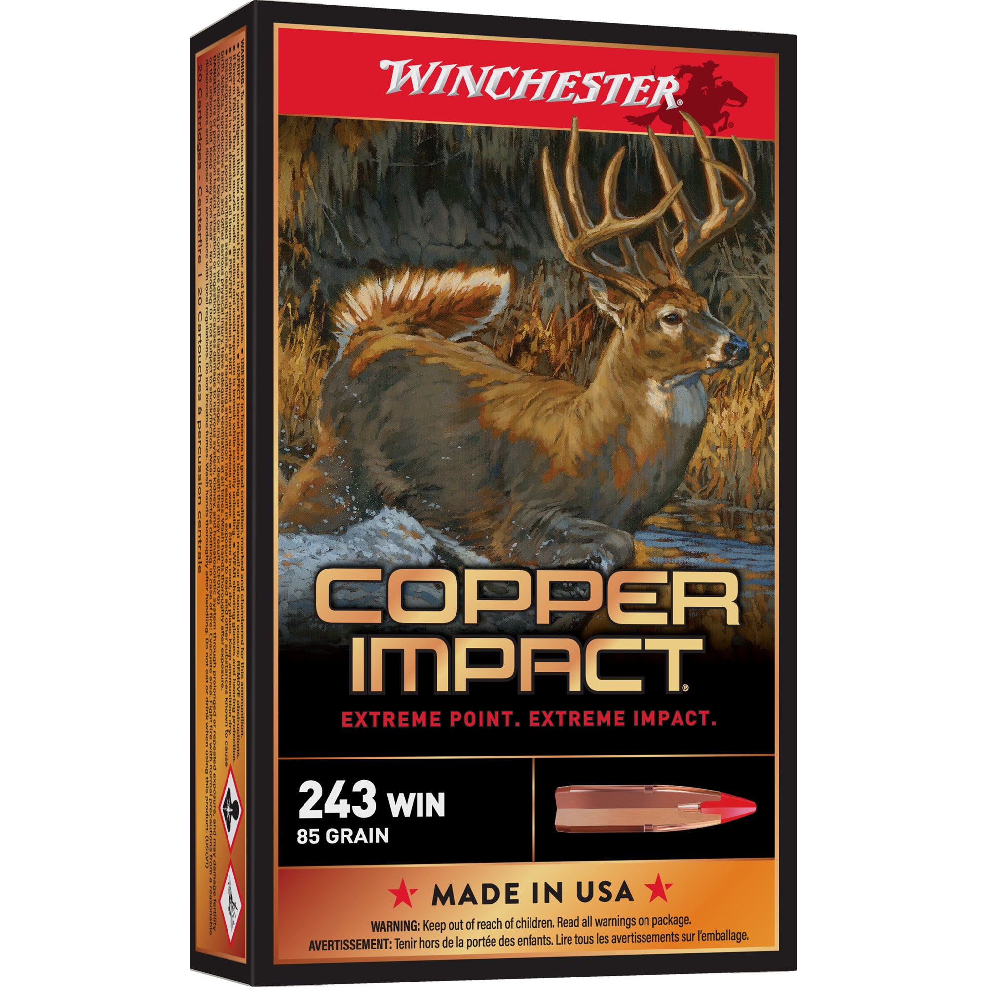 Winchester .243 Winchester Deer Season XP Copper Impact Copper Extreme Point Lead-Free 85 Grain 20/Box