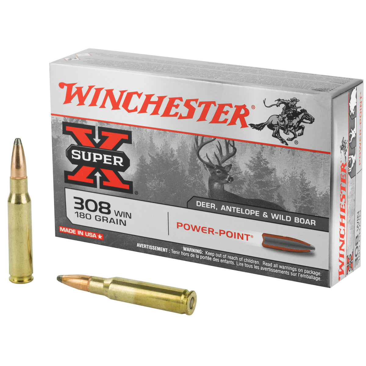 Winchester .308 Win / 7.62x51mm Super-X Power-Point Pointed Soft Point 180 Grain 20/Box