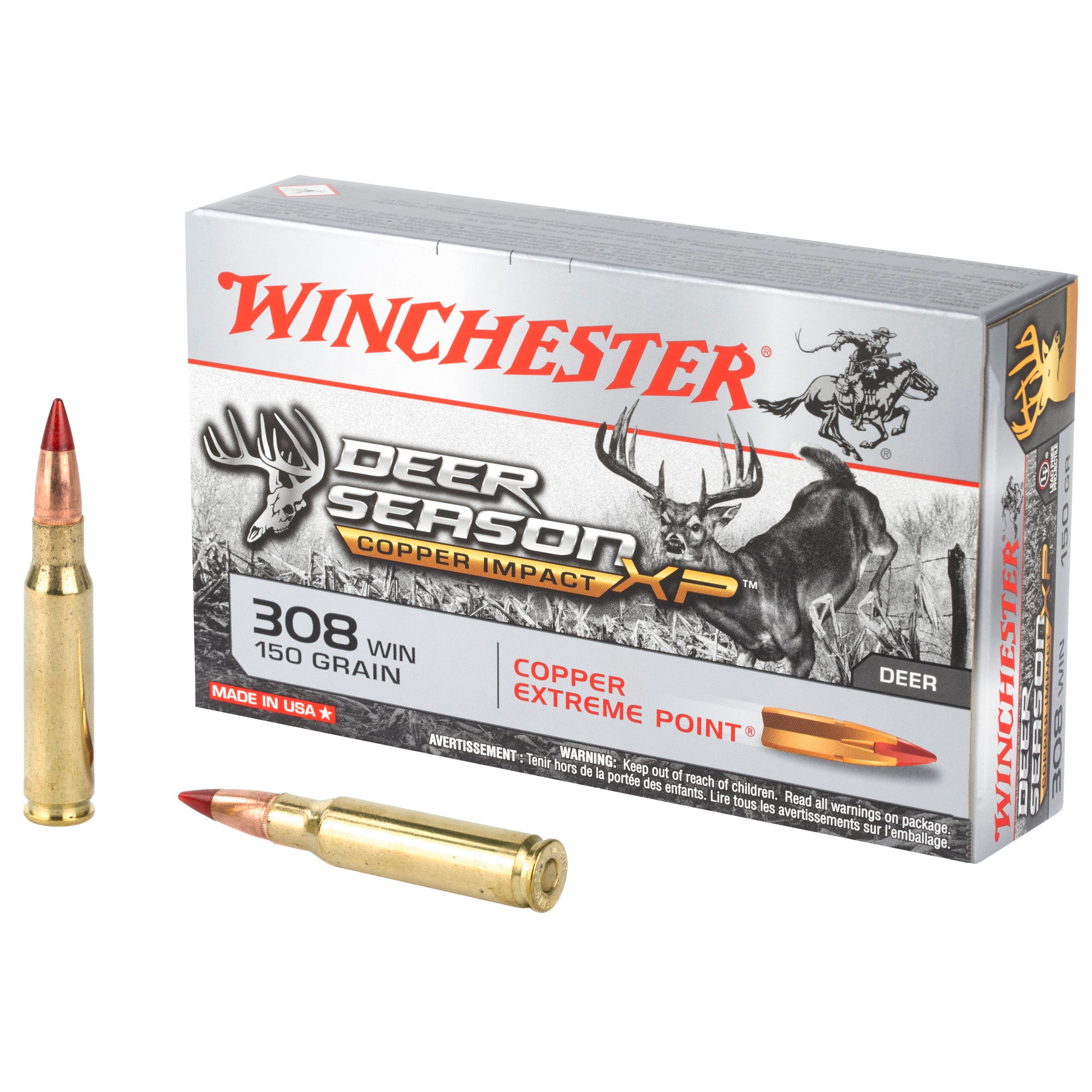 Winchester .308 Win / 7.62x51mm Deer Season XP Copper Impact Copper Extreme Point Lead-Free 150 Grain 20/Box