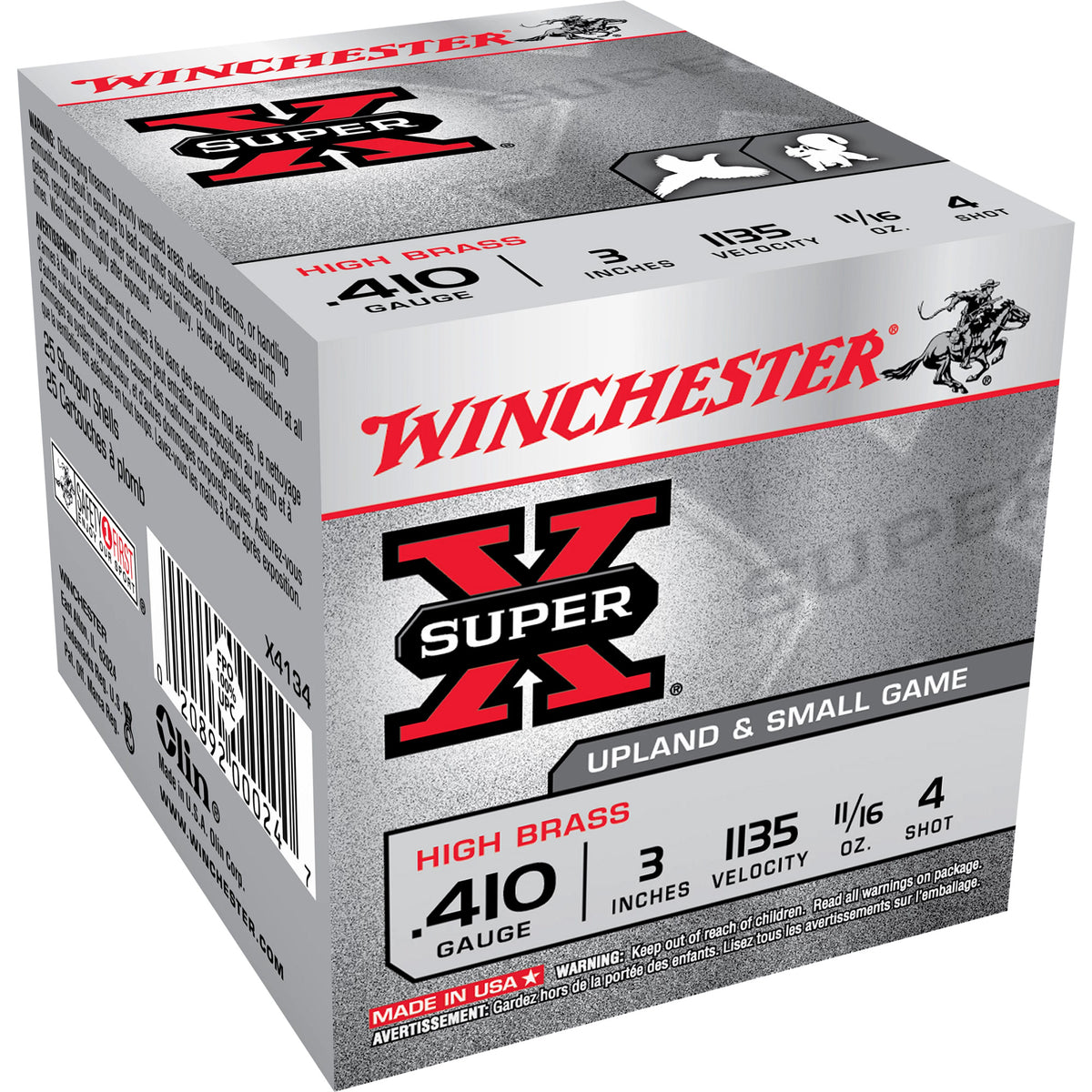 Winchester .410 Bore Super-X Upland HIGH BRASS Heavy Game Load #4 11/16 oz 3 in 25/Box