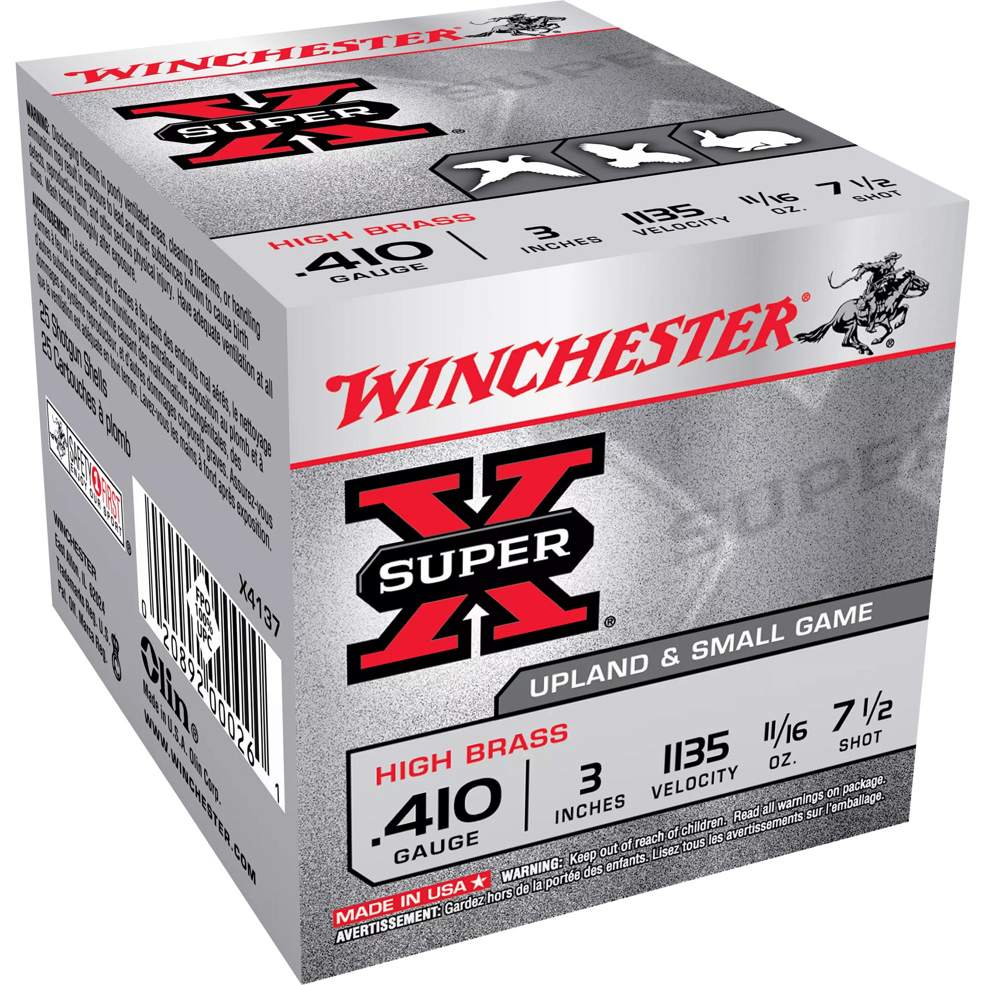Winchester .410 Bore Super-X Upland HIGH BRASS Heavy Game Load #7.5 11/16 oz 3 in 25/Box