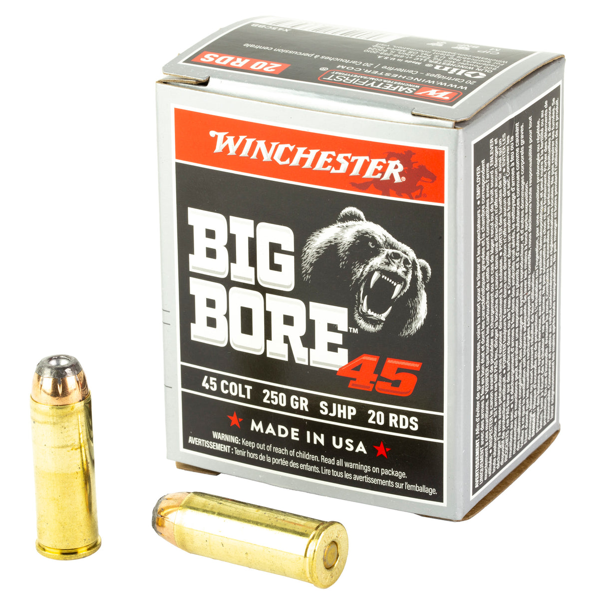 Winchester .45 Long Colt Big Bore Semi Jacketed Hollow Point 250 Grain 20/Box