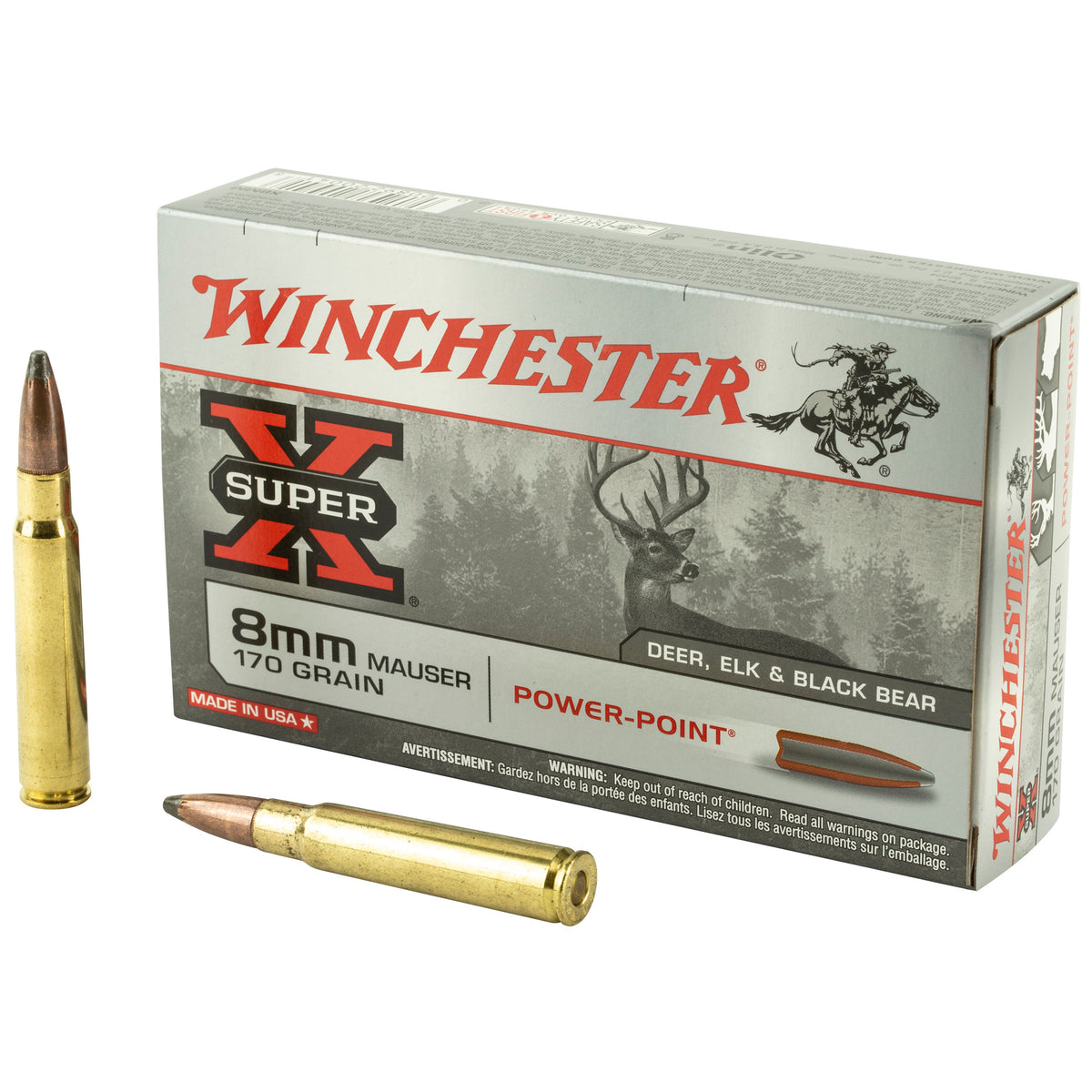 Winchester 8mm Mauser Super-X Power-Point Pointed Soft Point 170 Grain 20/Box