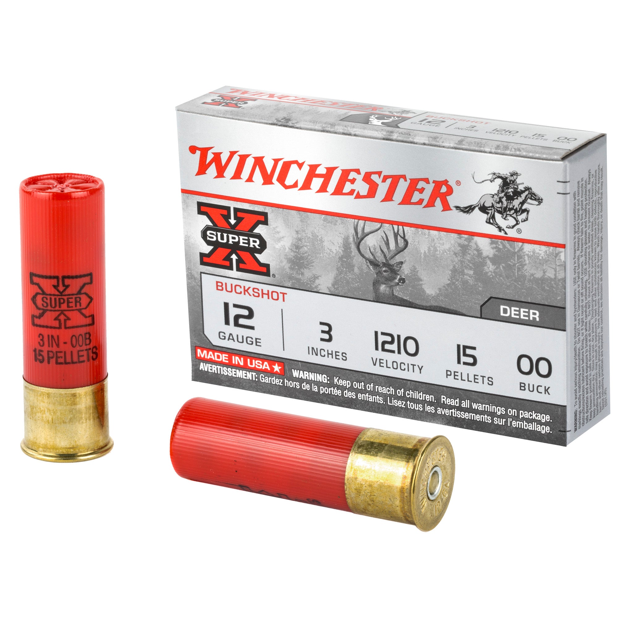 Winchester 12 Gauge Super-X 15 Pellets 00 Buck 1-7/8 oz 3 in 5/Box