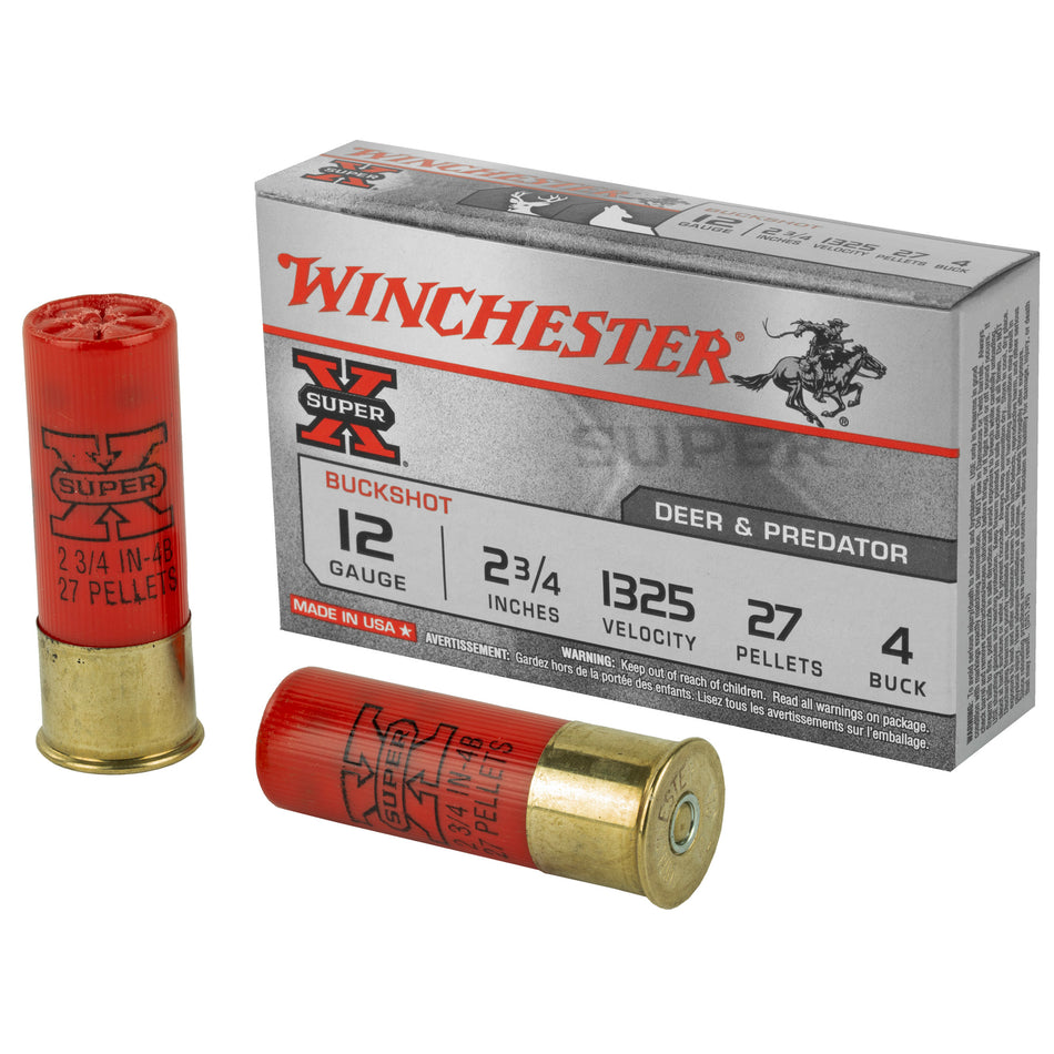 Winchester 12 Gauge Super-X 27 Pellets #4 Buck 1-1/4 oz 2.75 in 5/Box