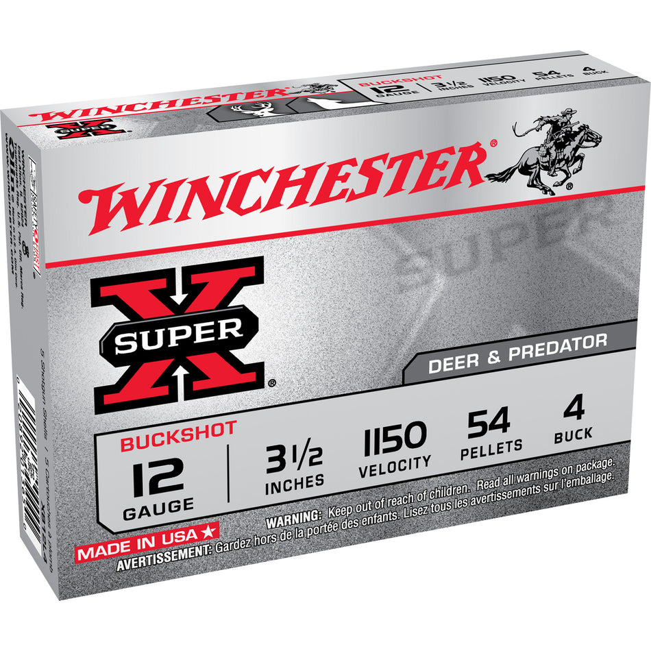 Winchester 12 Gauge Super X 54 Pellets #4 Buck 2-9/16 oz 3.5 in 5/Box