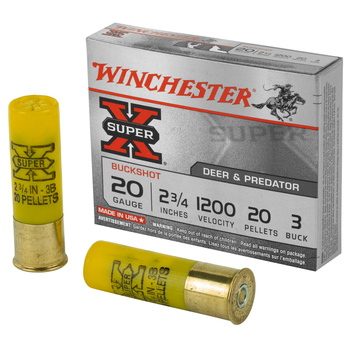 Winchester 20 Gauge Super-X 20 Pellets #3 Buck 1-1/8 oz 2.75 in 5/Box