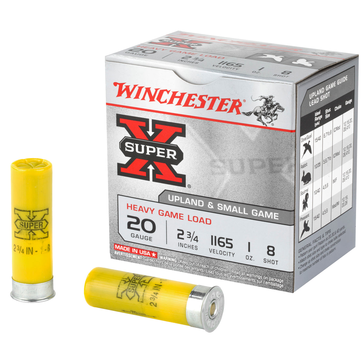 Winchester 20 Gauge Super X Heavy Game Load #8 1 oz 2.75 in 25/Box