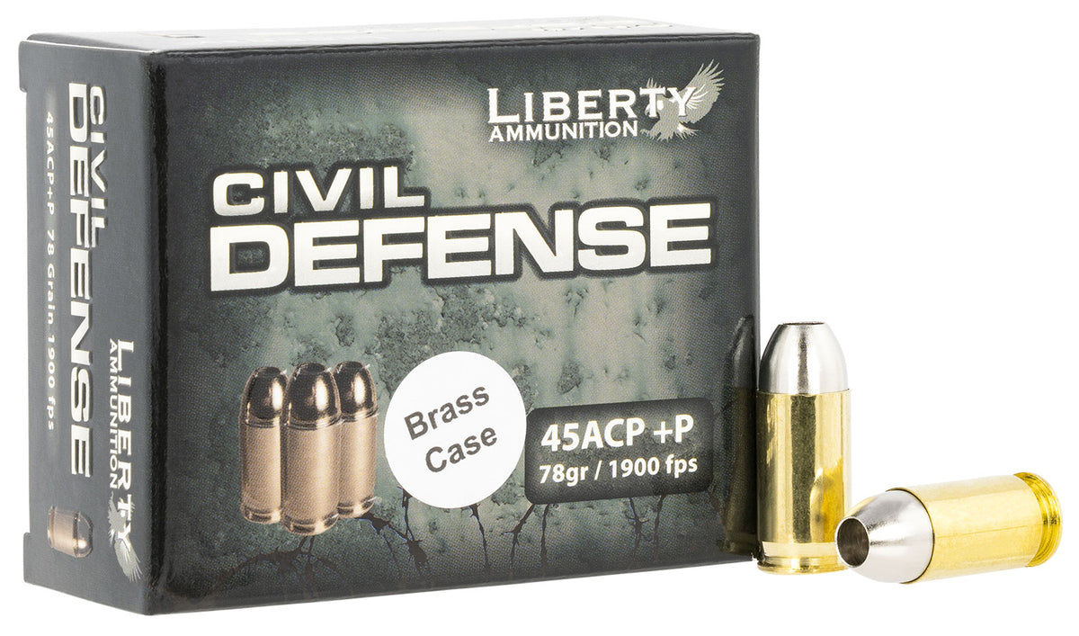 Liberty Ammunition .45 ACP/Auto Civil Defense Protection +P Brass Cased Lead Free Fragmenting Hollow Point 78 Grain 20/Box