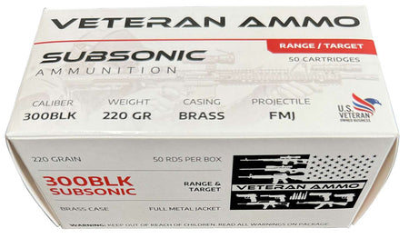 Veteran Ammo .300 AAC Blackout SubSonic Full Metal Jacket 220 Grain 50/Box